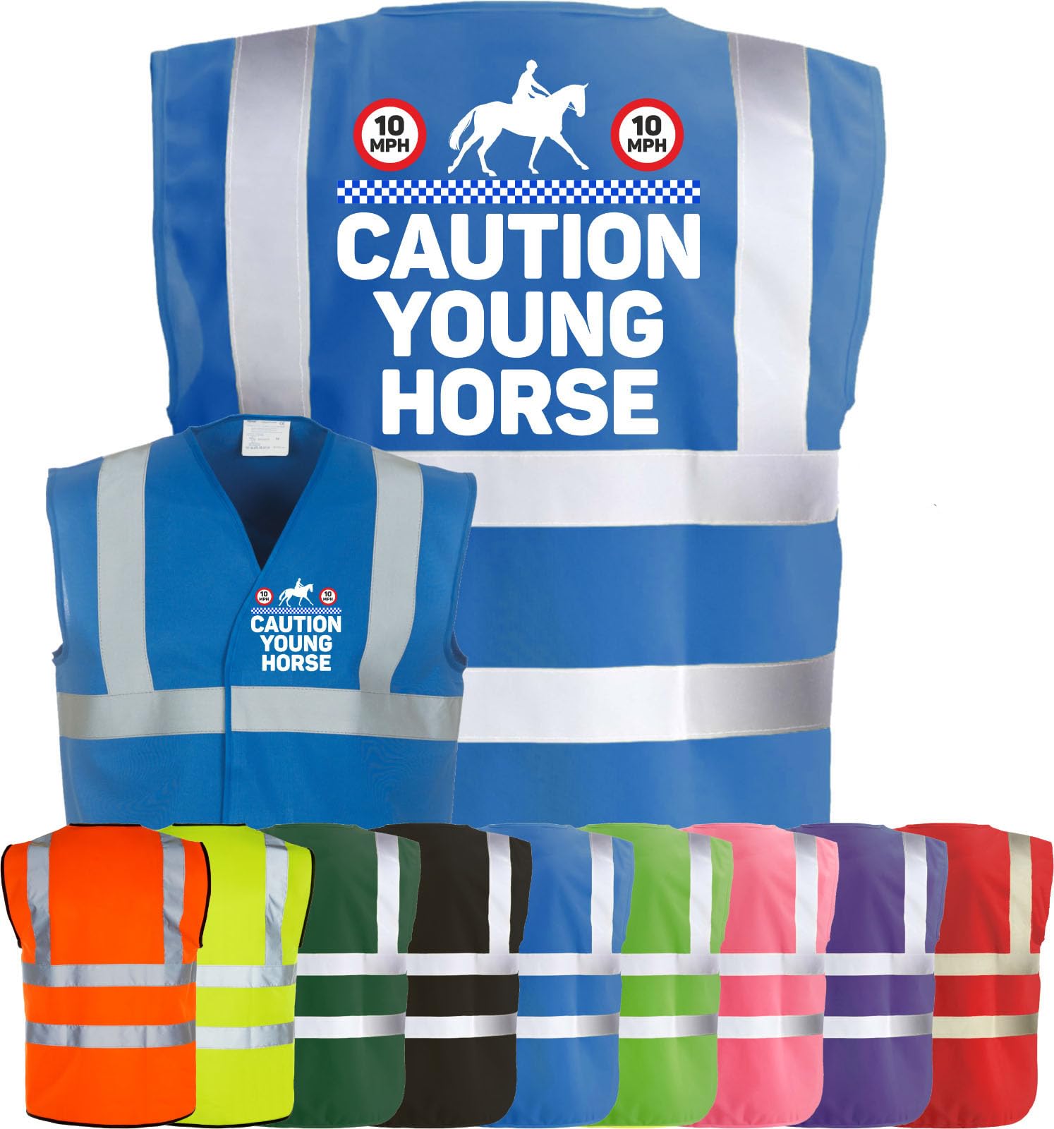 Corporate Togs Equine Hi-Vis CAUTION YOUNG HORSE Equestrian Waistcoat - Safety Vest Tabard, Fastening Vest, British Standard CE Marked | Safety Apparel โ image 1