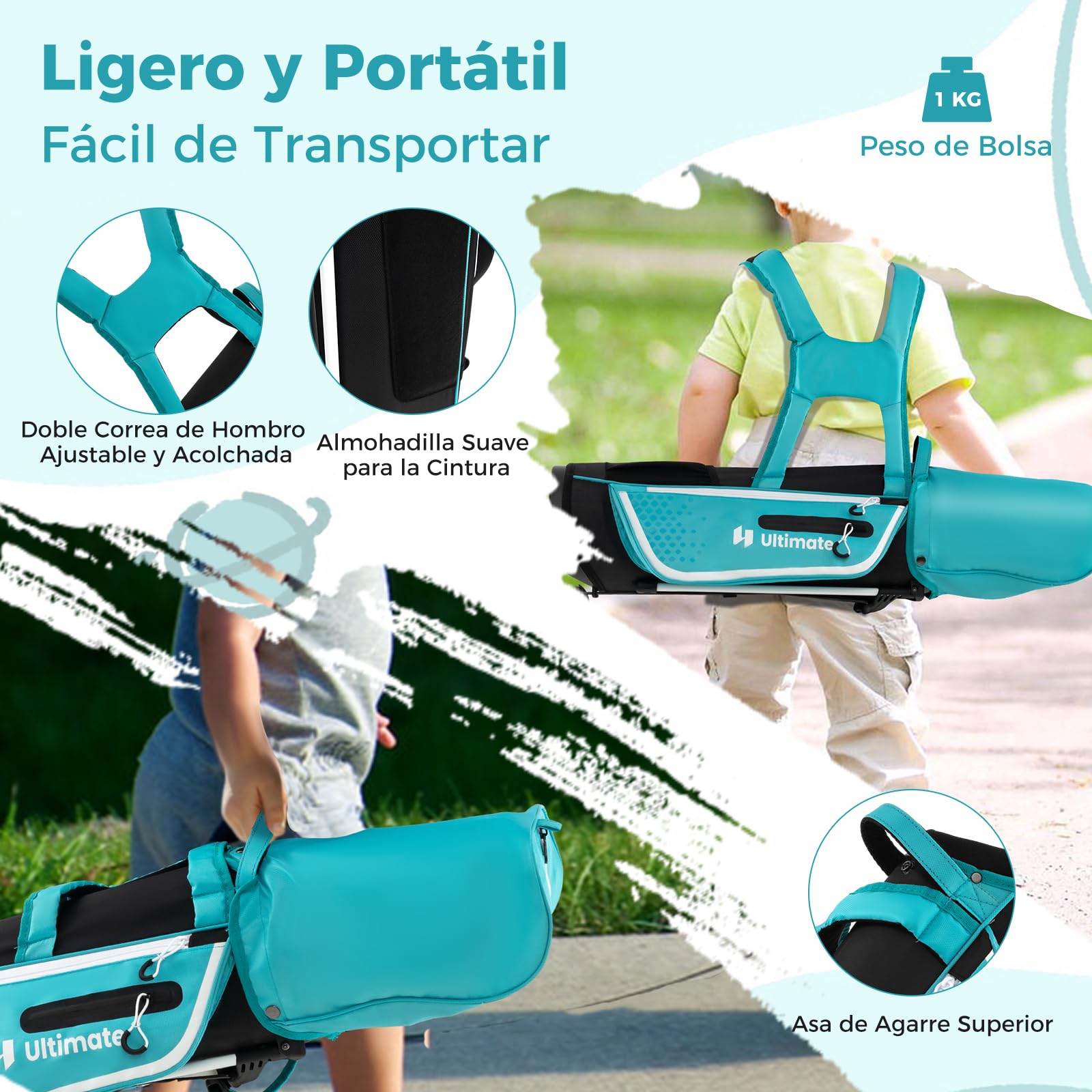 COSTWAY Juego de Palos de Golf para Niños de 5 a 7 Años, Incl. Bolsa de Soporte con Capucha para Lluvia, Fairway N.º 3, Hierros y Putter N.º 7#S para Diestros