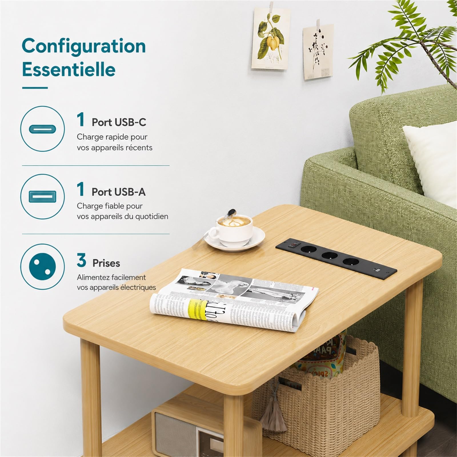 Prise Encastrable Plan de Travail, Dinolink Multiprise Encastrable avec 3 Prises, PD 20W USB A+C, Prise Electrique Encastrable avec Interrupteur de Surcharge, 16A/4000W, 2M Câble, Noir