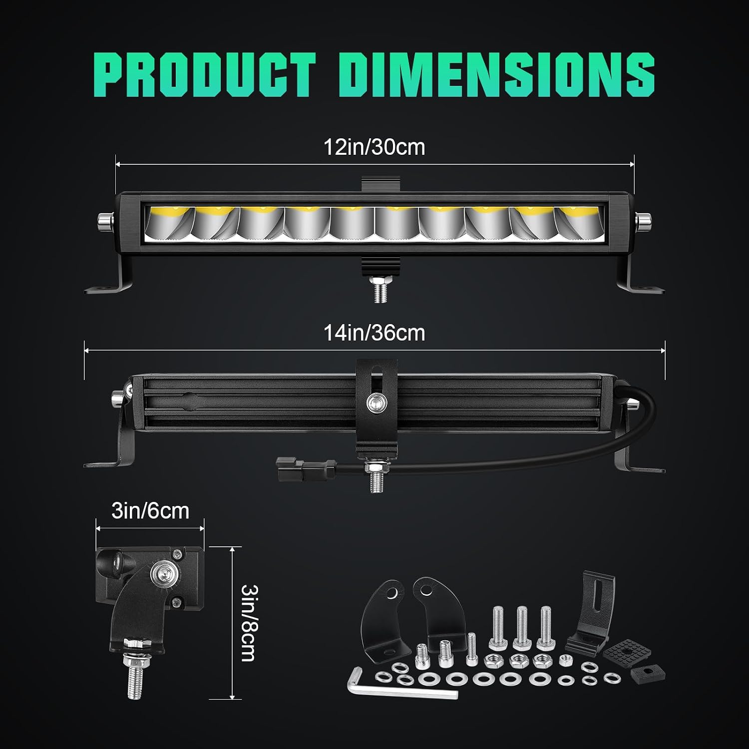 RIGIDON 12 Inch 30W Single Row Slim LED Light Bar, Spot 3000LM Driving Work Light with DT Connector, Offroad Lights for Trucks, Pickup, Car, SUV, ATV, UTV, 4x4, Boat, Camper, Golf Cart