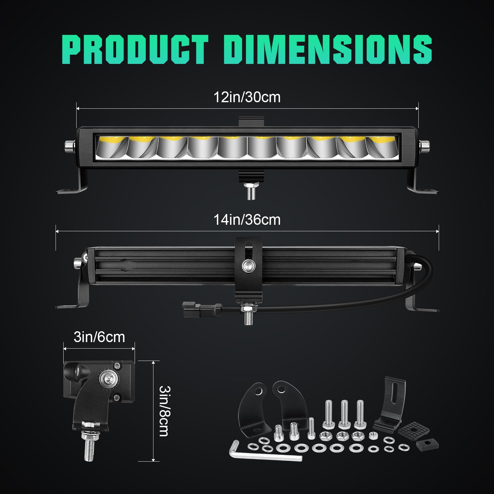 AUXTINGS Listwa świetlna LED 30 cm 30 W ze złączem DT, jednorzędowe reflektory 3000 lumenów światła do jazdy, wodoodporne listwy LED do pojazdów ciężarowych SUV-ów, łodzi ATV UTV Offroad, DC 12V 24V