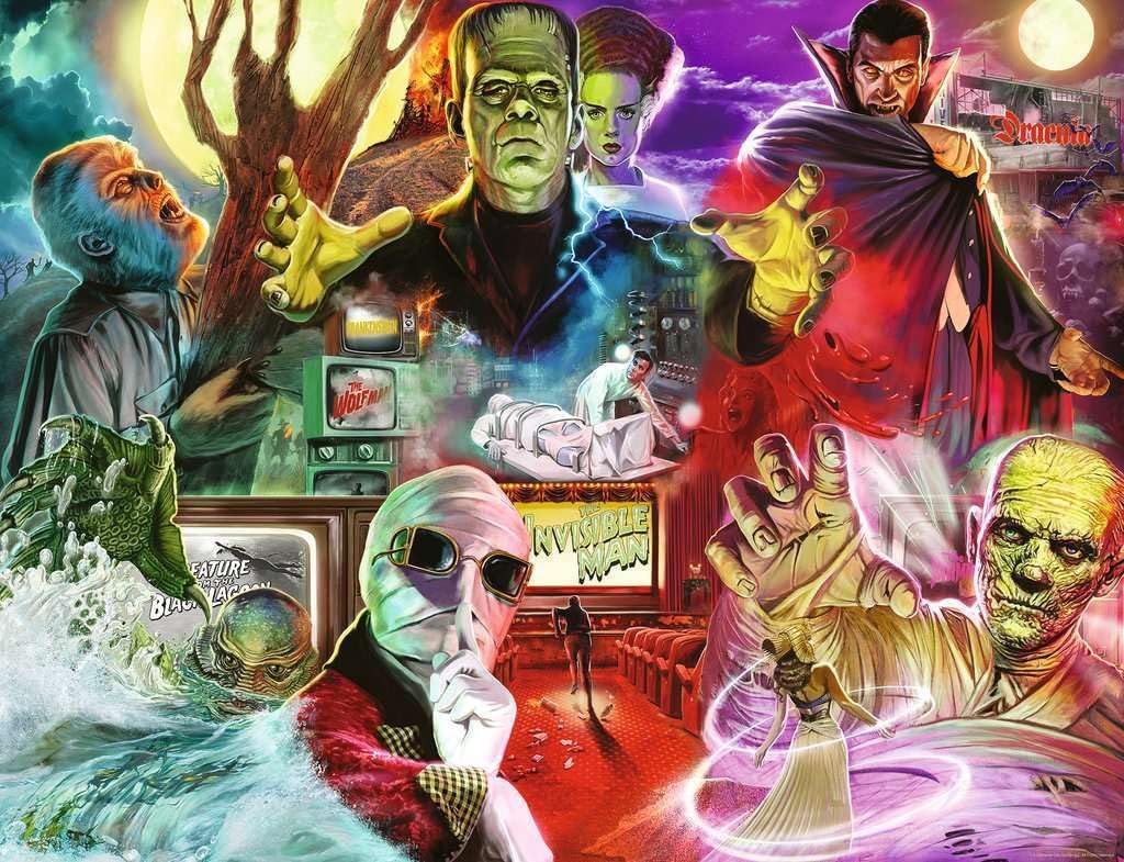 Ravensburger - Universal Monsters - 2000 Piece Jigsaw Puzzle - Bold Imagery of Old-Time Film Monsters - Dracula, Mummy & More - Frameable - Premium Quality - Puzzles for Adults