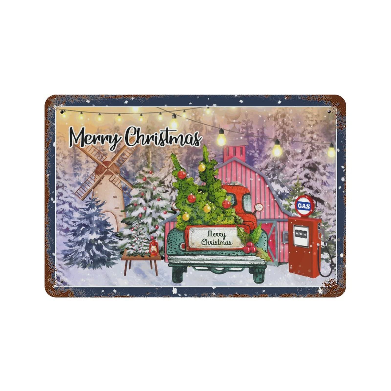 Panneau en aluminium Station d'essence durable motif arbre de Noël 30x45cm