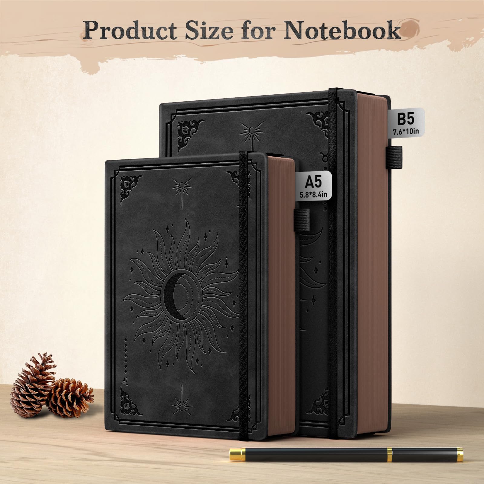 Smarpau A5 Lined Journal Notebook, Vintage Style Hardcover Journal Diary & Pen Set - Image 2