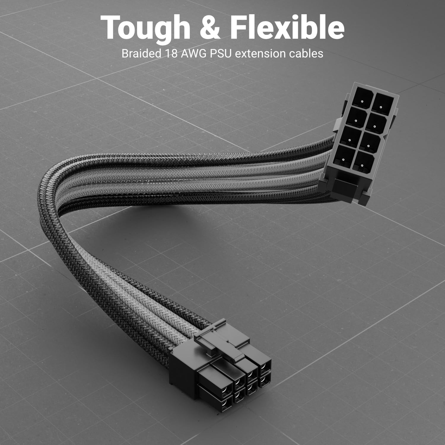 deleyCON 6+2 Pin PCI Express Karta Graficzna GPU Kabel Zasilający Przedłużacz 30cm - 18 AWG Zasilacz Komputerowy PC Nylon Męski do Żeńskiego - Czarno-Szary
