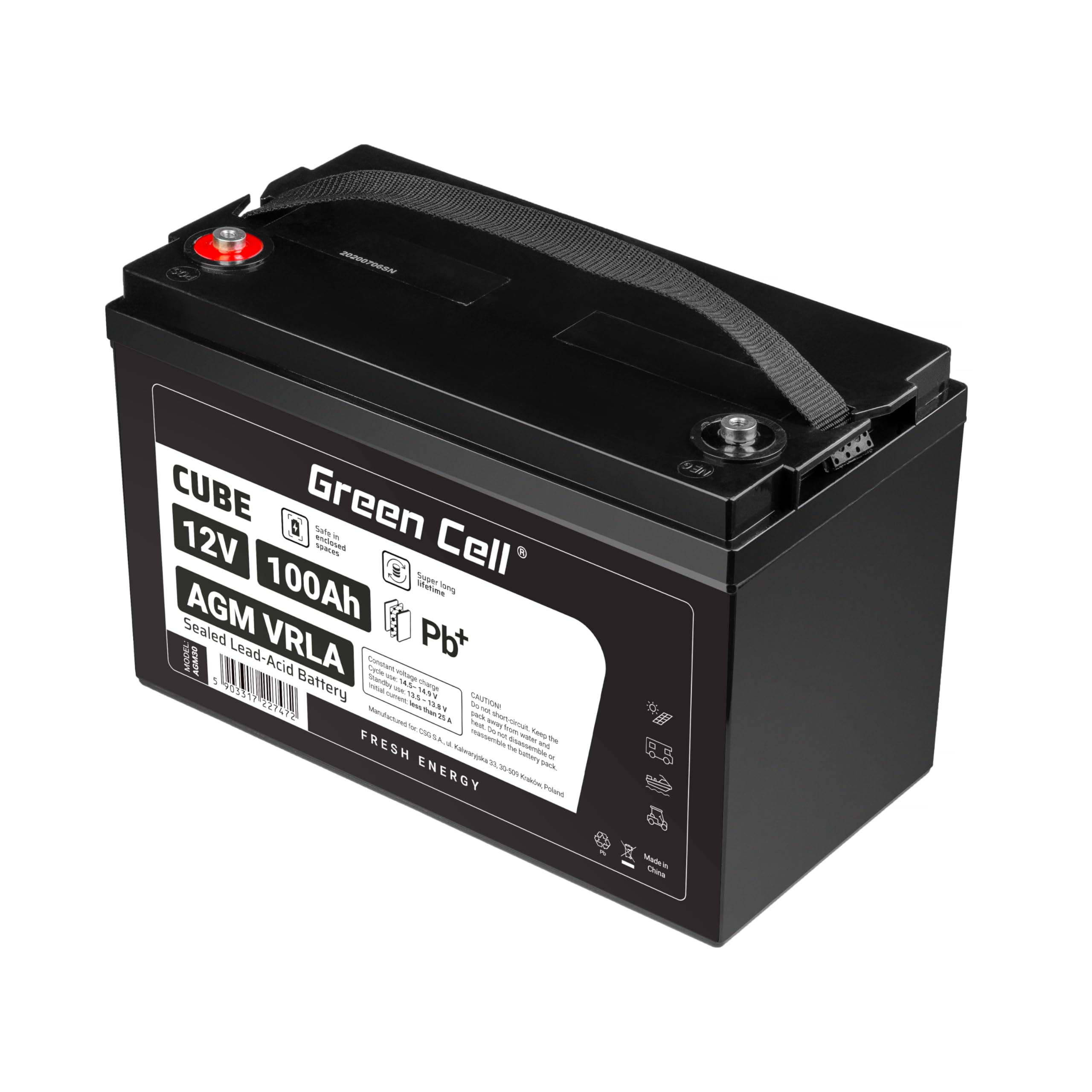 Green Cell Recambio de Batería Gel AGM 12V 100Ah Rechargeable Pila Sellada de Plomo ácido batería sin Mantenimiento Batería de Reemplazo para Carro de Golf Solar Sillas de Ruedas
