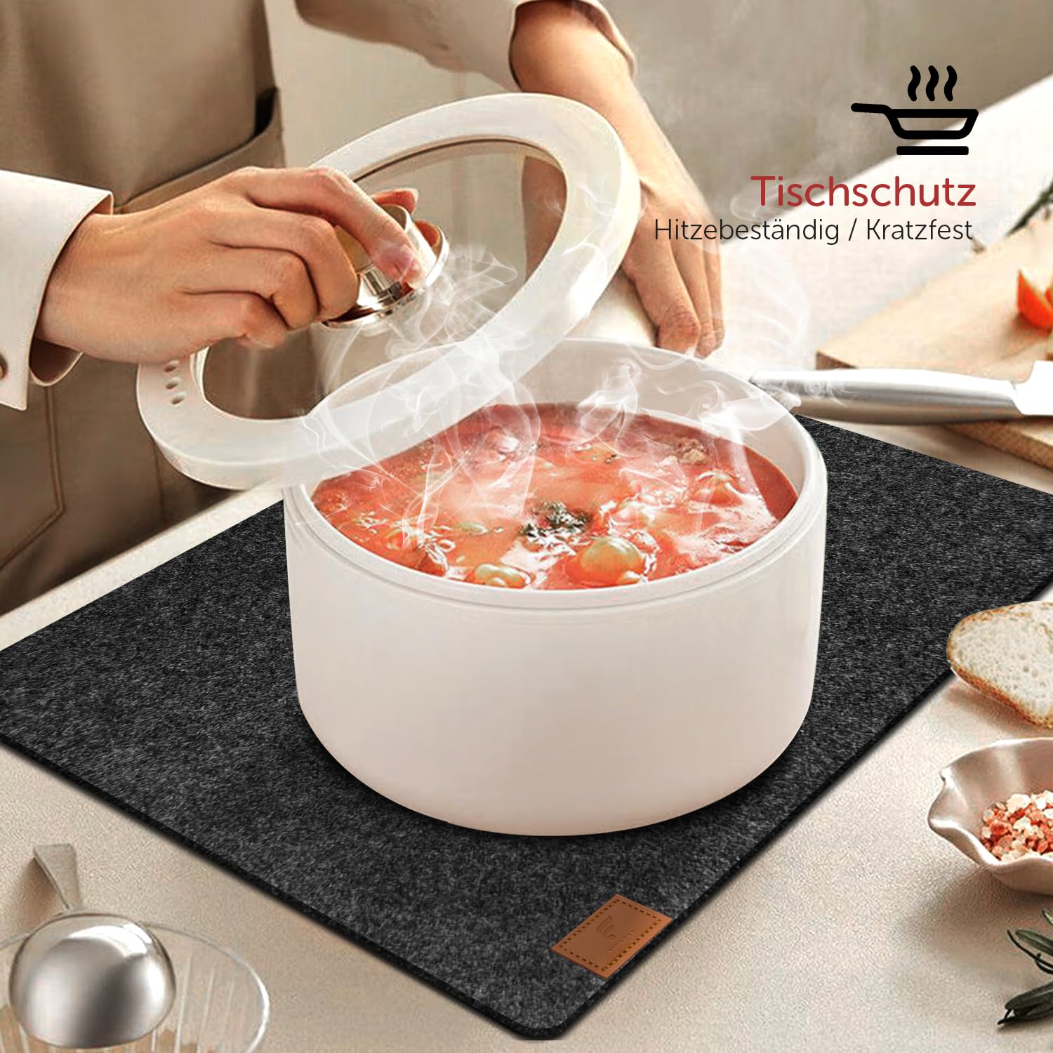 shinfly Tischsets Abwaschbar Platzsets aus Filz 18er Set, Abwischbar Tischsets, Hitzebeständig rutschfest Platzdeckchen mit Untersetzer, BestecksäCken für Küche, Speisetisch, 44x31cm【Anthrazit】