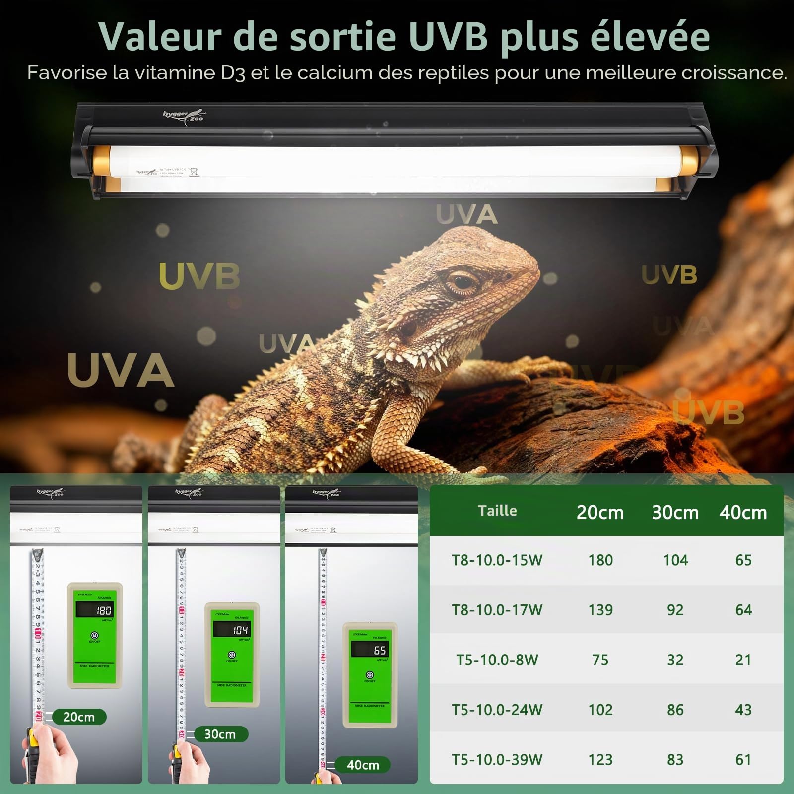 24W UVB lamp terrarium lumière T5 Lampe UVB 10.0 22" Kit combo d'éclairage | HO 10% UVB & 30% UVA UVB Light avec barre de lumière de désert reptile lampe UVB pour tortue dragon barbue léopard gecko tank