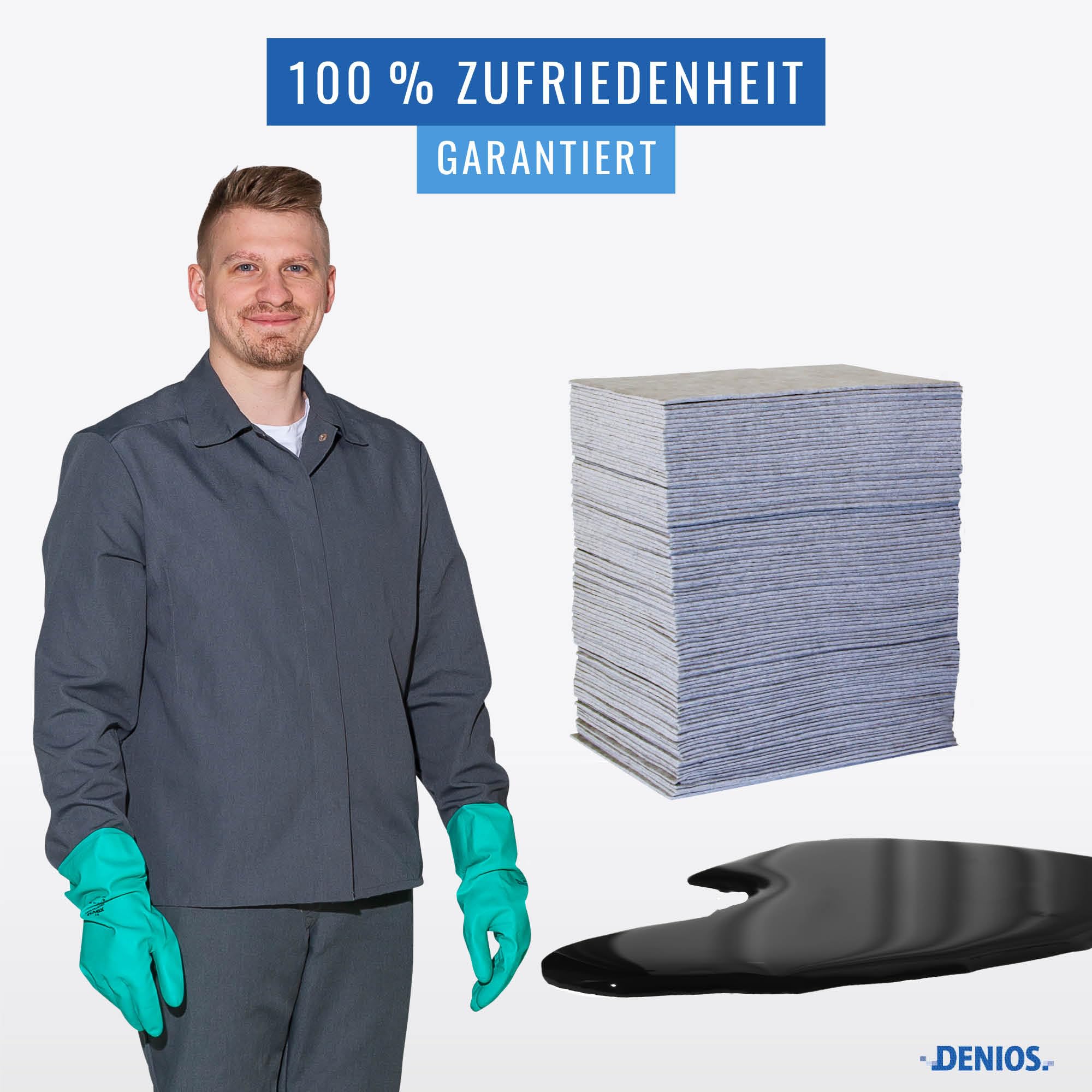 DENSORB EcoSorb Bindevliesmatten, Ölbindemittel Ausführ. Universal, aus recycelter Zellulose, 38 x 48 cm, 100 Stück