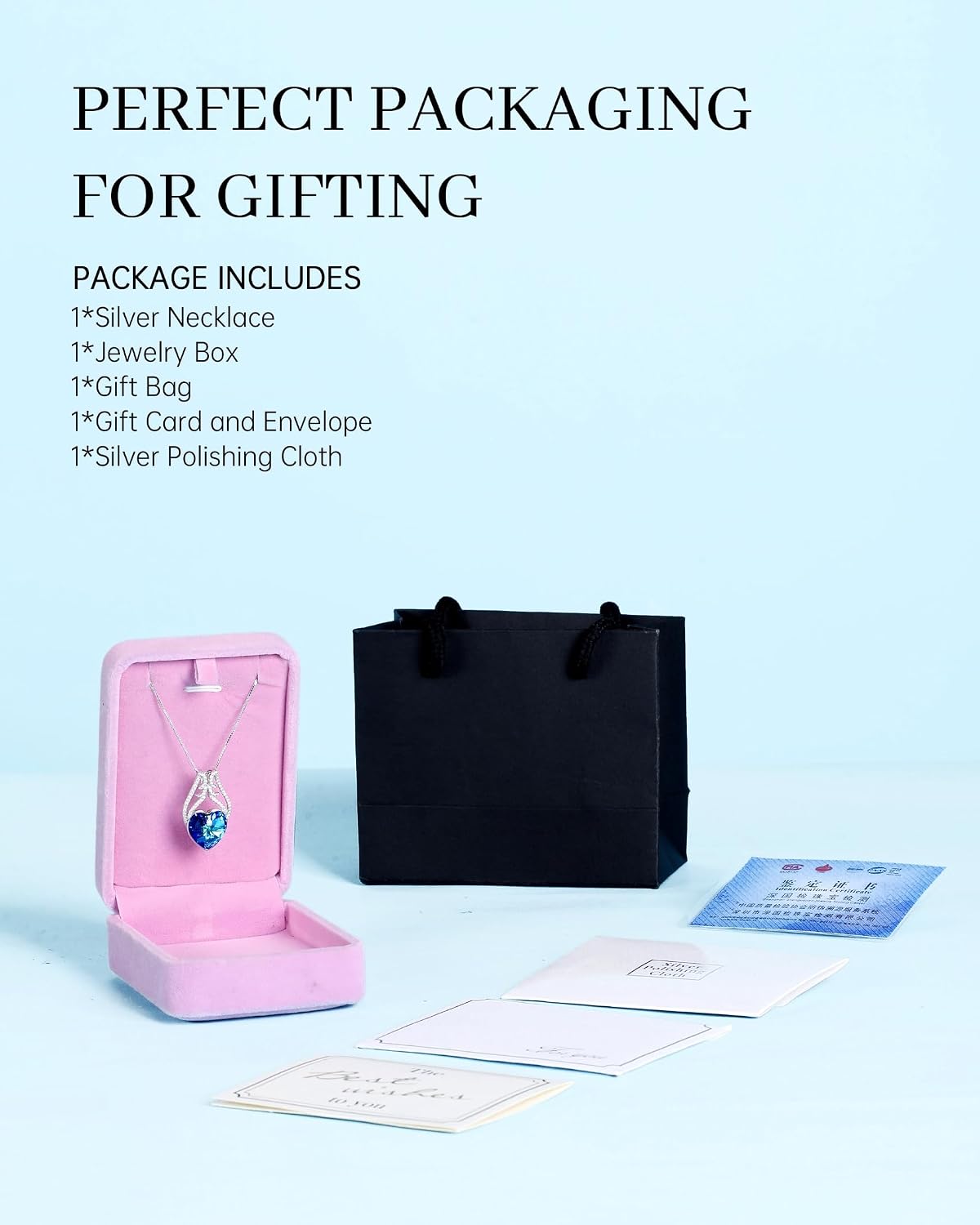 925 Sterling Silver Blue Sapphire Crystal Necklace Bundle with 2 Pairs Push Up Bra Pads Inserts image 3