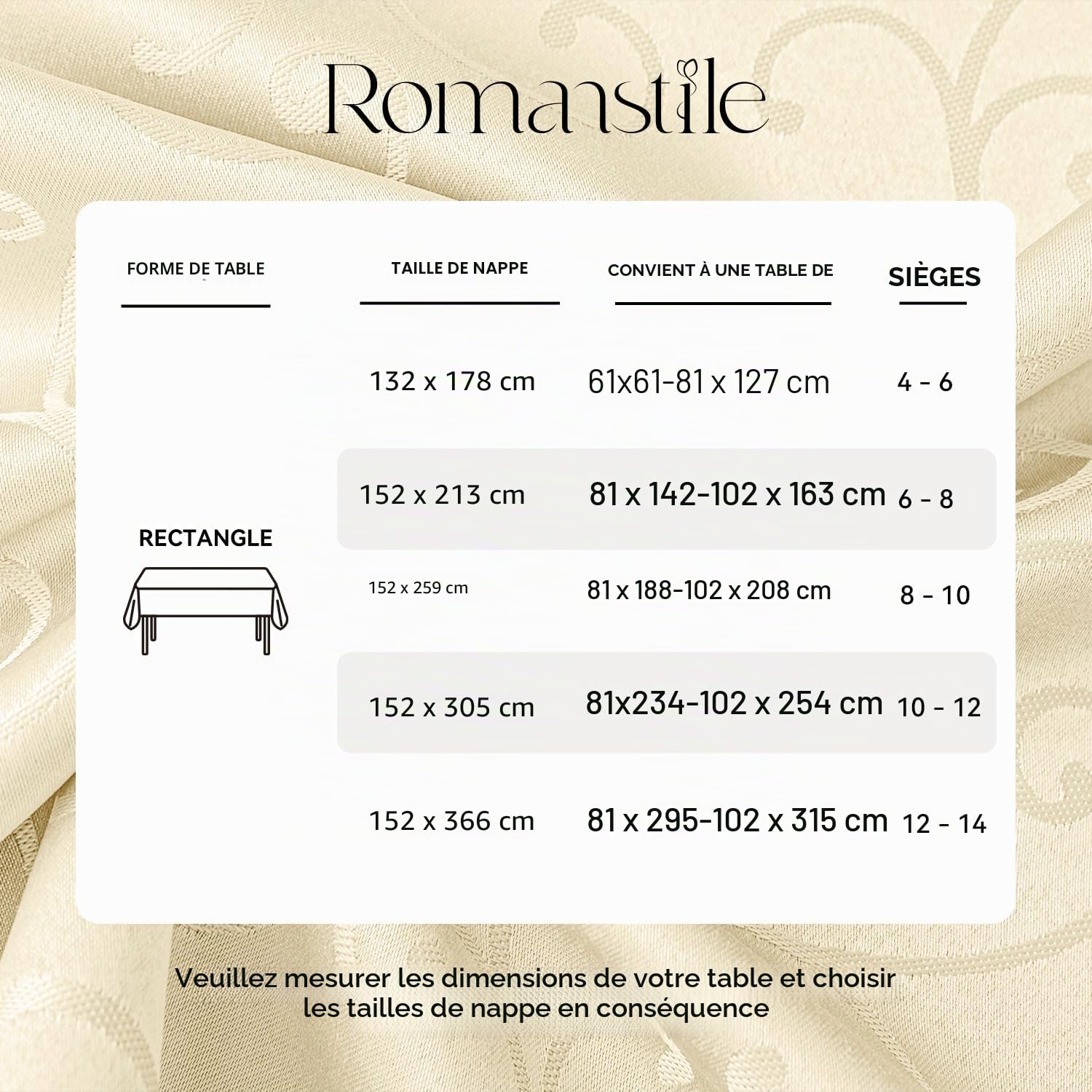 Romanstile Nappe Beige Rectangulaire 150x350 cm Blanche Jacquard Anti Tache, Lavable Décoration de Table pour Printemps, Pâques, Extérieurs, Jardin, Anniversaires, Mariage, Fête, Buffet