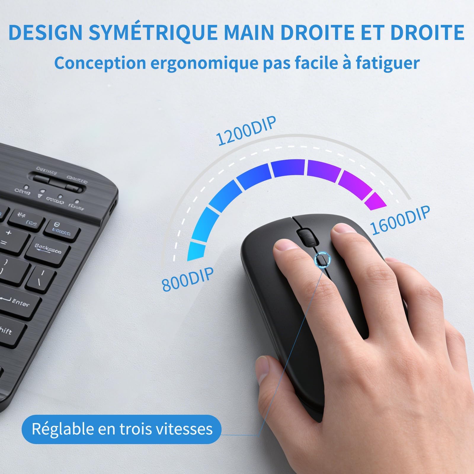Clavier Souris sans Fil,Wireless Keyboard Mouse Combined, Silent WirelessKeyboard, Rechargeable Ultra-Thin and Portable, Ergonomic Keyboard and Mouse for iOS/iPad/PC/Android/Windows Laptop
