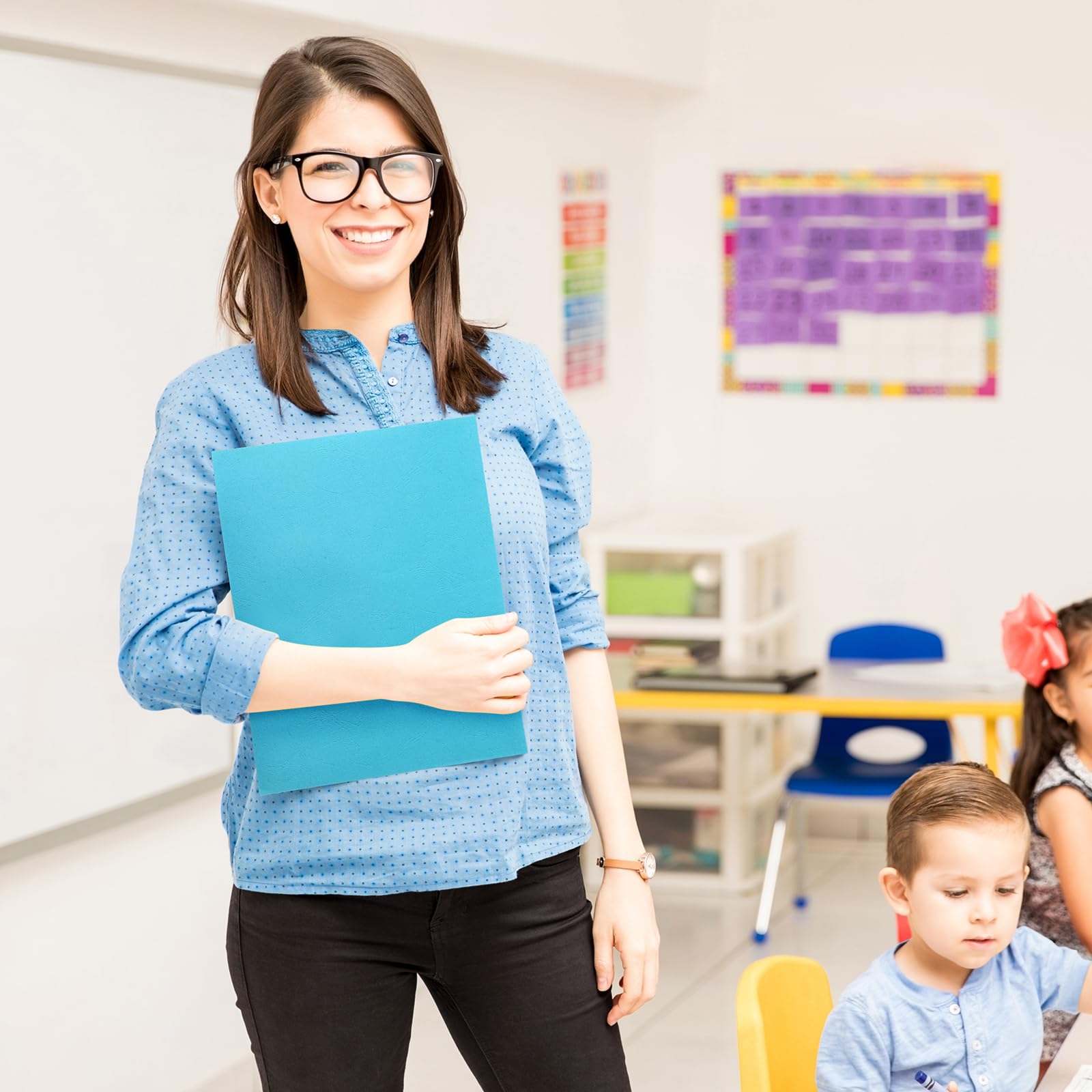 Harloon 75 Stück Portfolio-Ordner mit zwei Taschen, 21,6 x 27,9 cm, strukturiertes Papier, Ordner mit Visitenkartenschlitz, Briefform, Aktenordner mit Taschen für Büro, Schule, Klassenzimmer