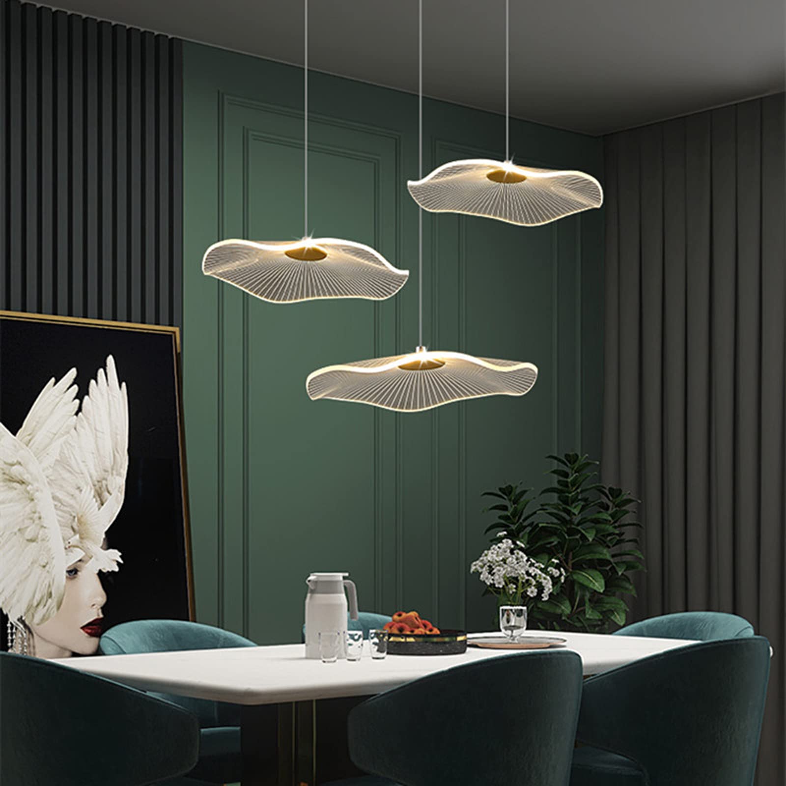 RRJJ Nordic Led Villa Stair Chandelier Lotus Leaf Acrylic Restaurant Creative Living Room Bedroom Hotel Lobby Villa Stair Chandelier Villa Stair Chandelier Stepless Dimming pendnat Ligh