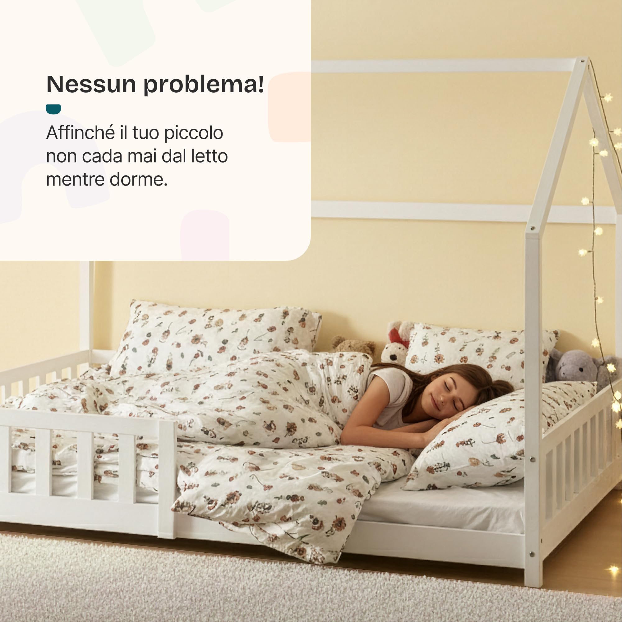 [en.casa] Letto per Cameretta Lettino a Forma di Casetta con Sbarre Letto Piazza e Mezza per Bambini Struttura in Legno di Pino 120 x 200 cm Bianco