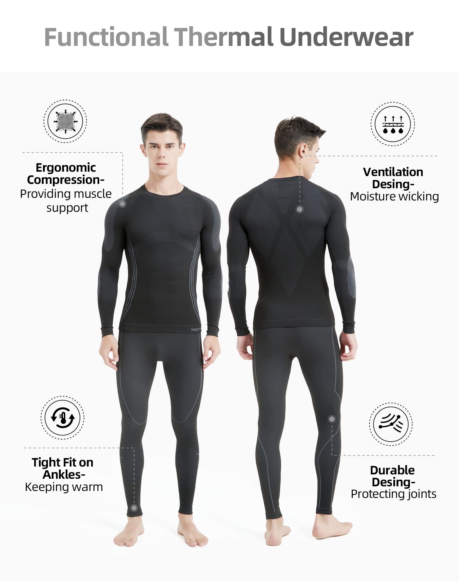NOOYME Intimo Termico Uomo Biancheria Intima Termica Uomo Traspirante Asciugatura Rapida per Sci Ciclismo Corsa Allenamento