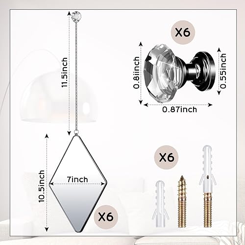 Miniatura 10 de Espejo de pared de diamante de 6 piezas con espejo colgante de cadena con marco de mango de diamante, espejo de cadena decorativo para entradas del