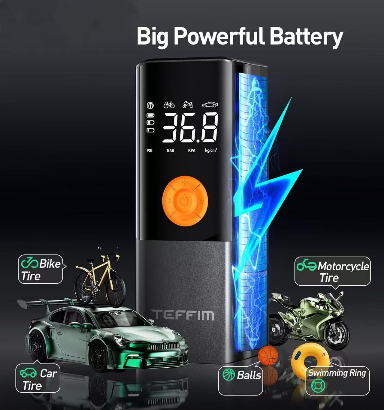 Tire Inflator Portable Air Compressor Air Pump for Car Tires with LED Light Cordless Tire Pump with Pressure — view 2