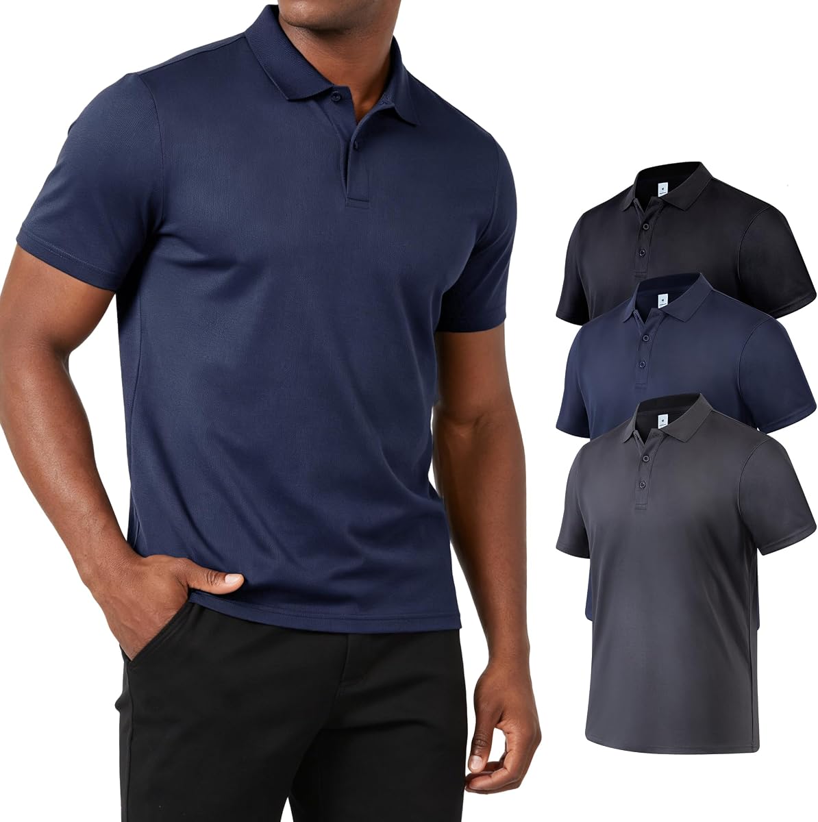 3 Pack Men's Polo Shirt Quick Dry Short Sleeve Golf Shirt Moisture Wicking Sports Casual Collar T Shirt