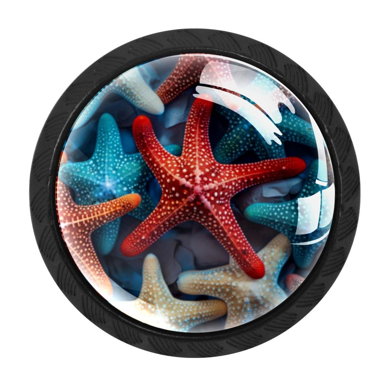 CHENZZZZ 4 Pack Black Cabinet Pulls Starfish Kitchen Cabinet Handles for Bathroom Drawer Pulls Dresser Knobs