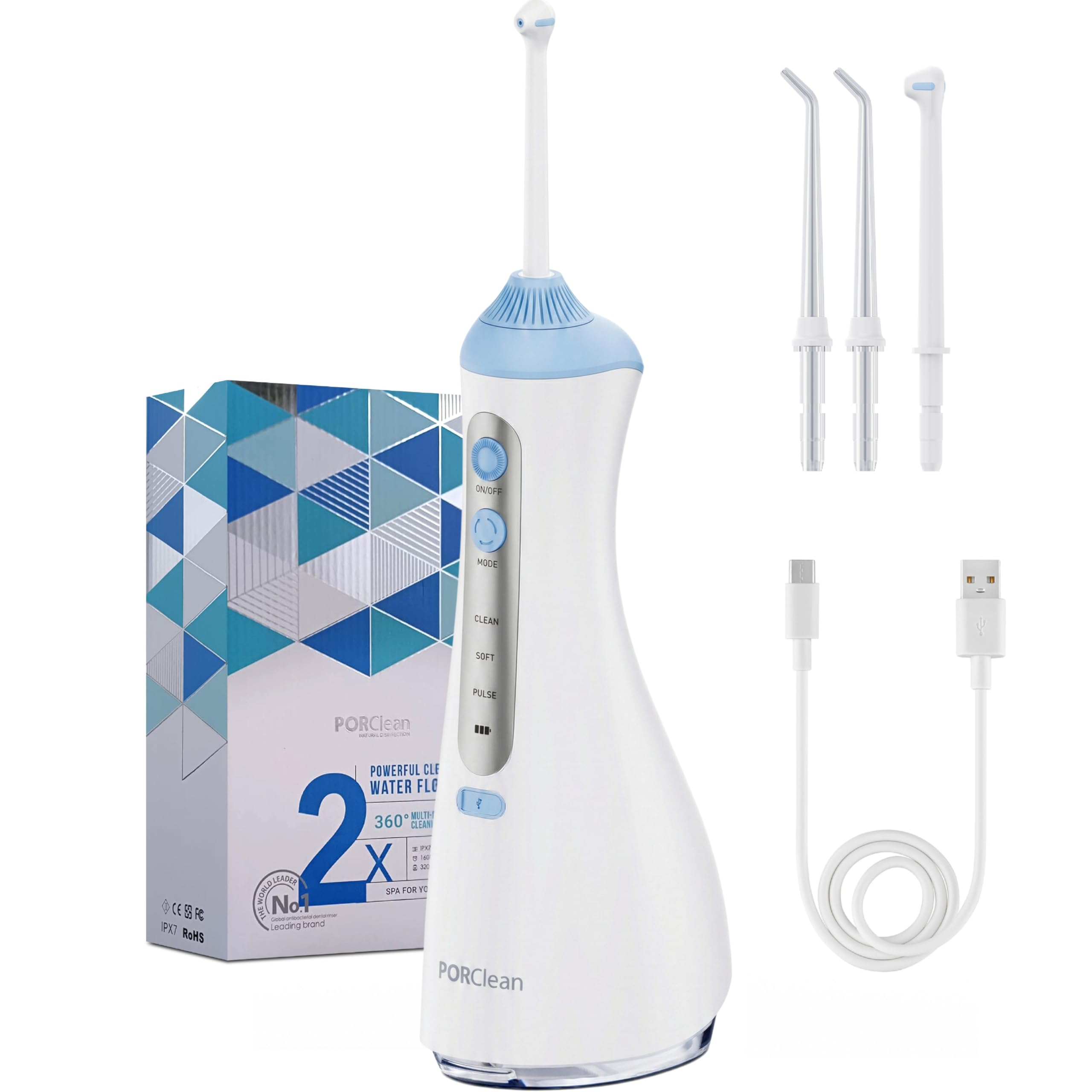 PRO200V Water Flosser with V-Spiral & Standard Tips for Home Use 320ml Tank, 160PSI High Water Pressure, 3 Modes, IPX7 Waterproof, USB Rechargeable, Dental Care Expert for the Whole Family-image-49