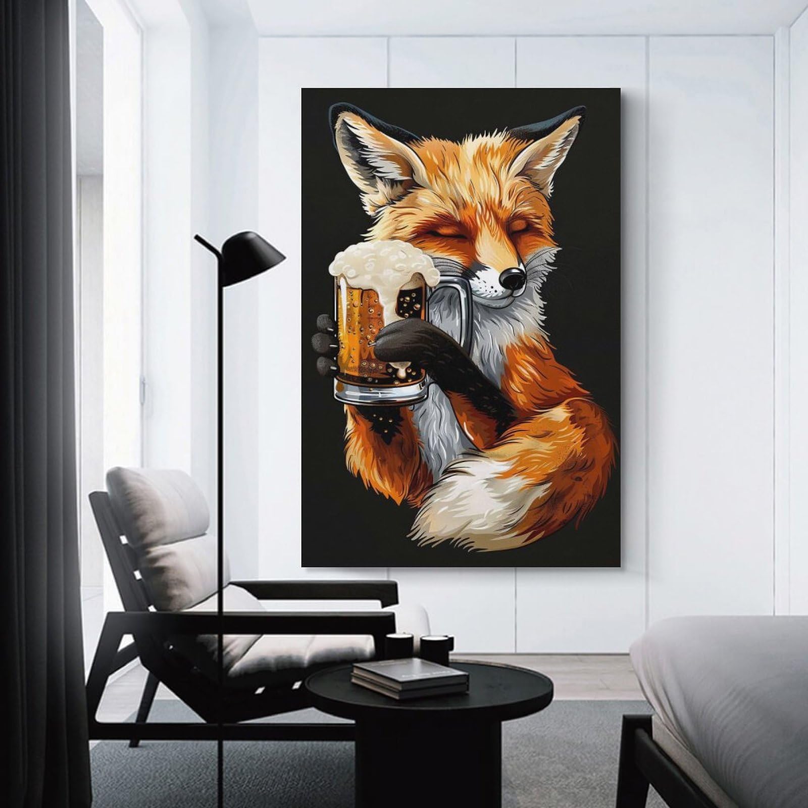 Junmoney Canvas Wall Art Red Fox Beer, 20x30inch(50x75cm), for Bedroom, Guest Room Or Reading Nook, Canvas Wall Decor for Personal Spaces