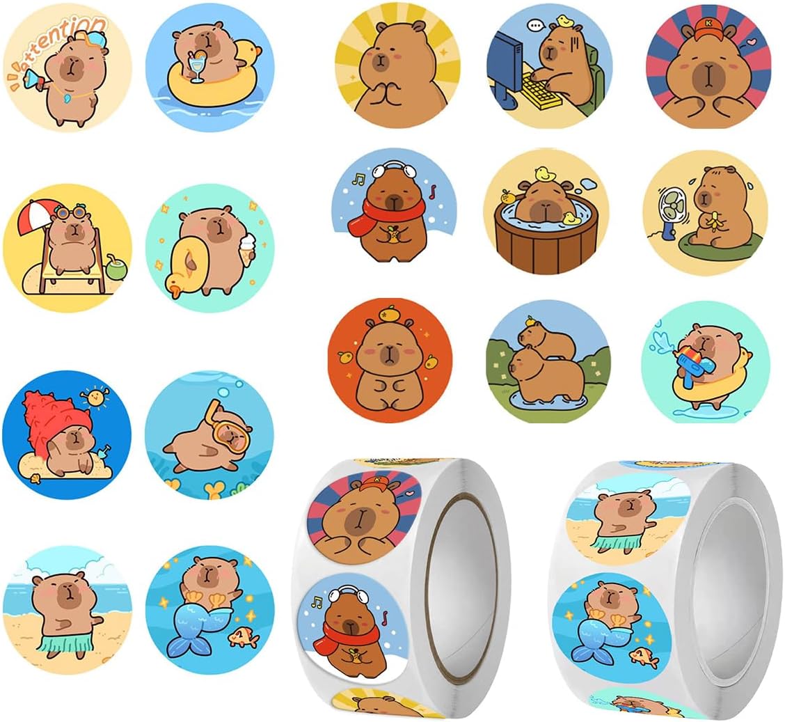 Runtoo 1000Pcs Cute Capybara Stickers Rolls Gift School Supplies Kawaii Stuff for Adult Water Bottle Notebook Clothes Laptop