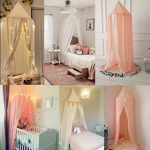 Miniatura 6 de AYGCI Toldo de cama con cúpula de princesa, mosquitera suave, cortinas de cama para colgar decoración de la casa para jugar al rincón de lectura