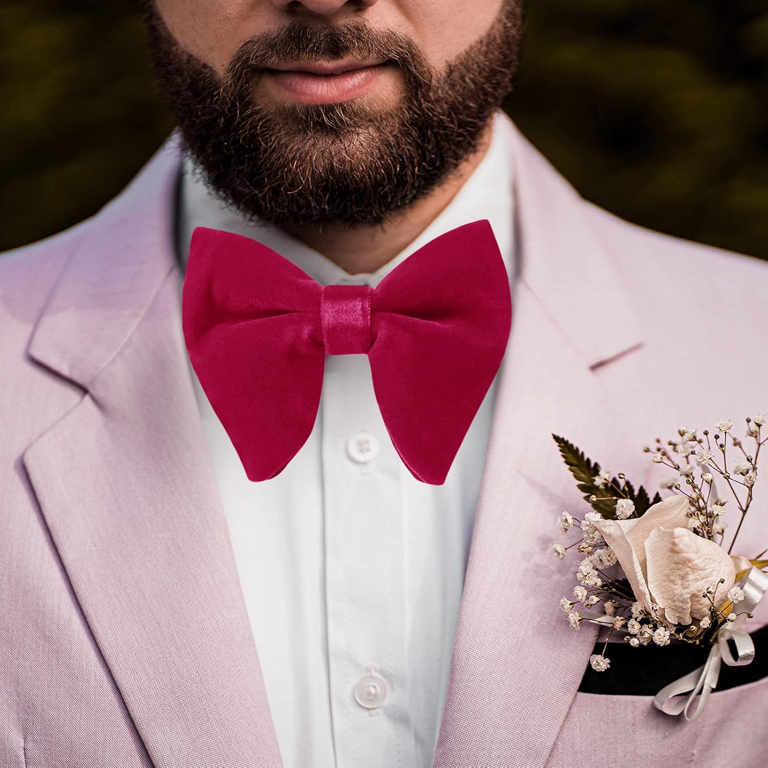 HOULIFE Mens Pretied Bowties Velvet Solid Color Adjustable Oversized Tuxedo Bow Tie and Pocket Square for Wedding Party