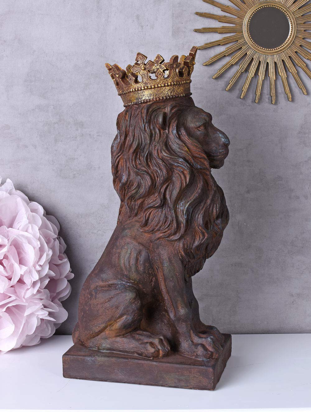 Unbekannt Figurka lwa figurka zwierzęcia wejście lew z koroną rzeźba ogrodowa, brama ogrodowa, lew ogrodowy, cw204 Palazzo Exclusive