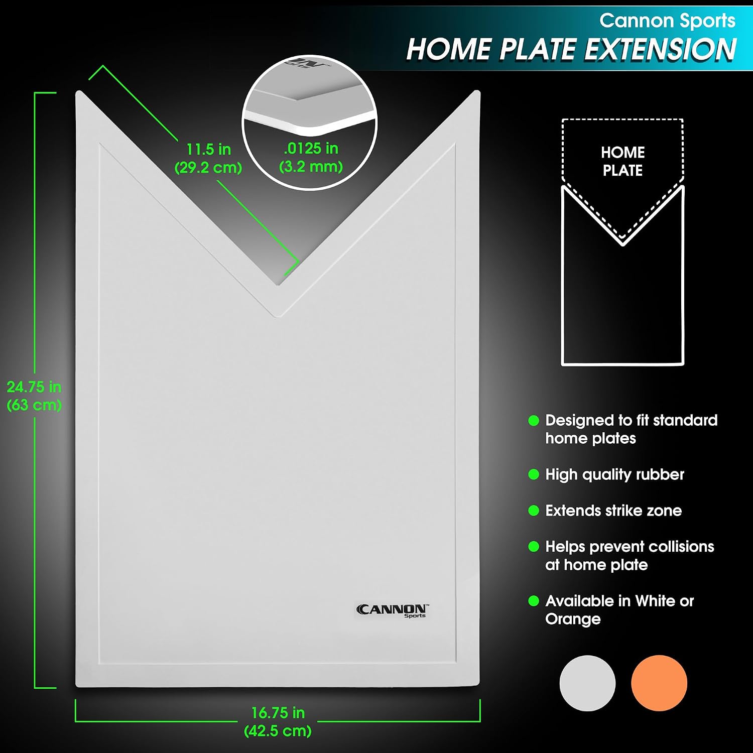 Cannon Sports Home Plate Extension - Baseball & Softball Strike Zone Extension - Durable Rubber Construction - 25" x 17"