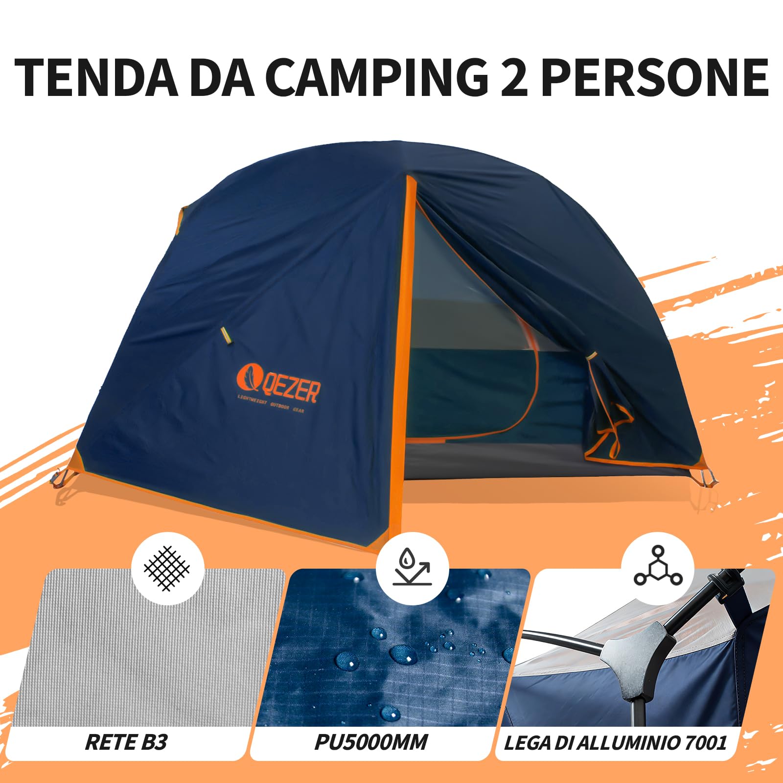 Tenda da campeggio, ultraleggera, impermeabile e antivento, adatta per tre stagioni, dimensioni compatte, ideale per escursioni, campeggio e attività all'aperto