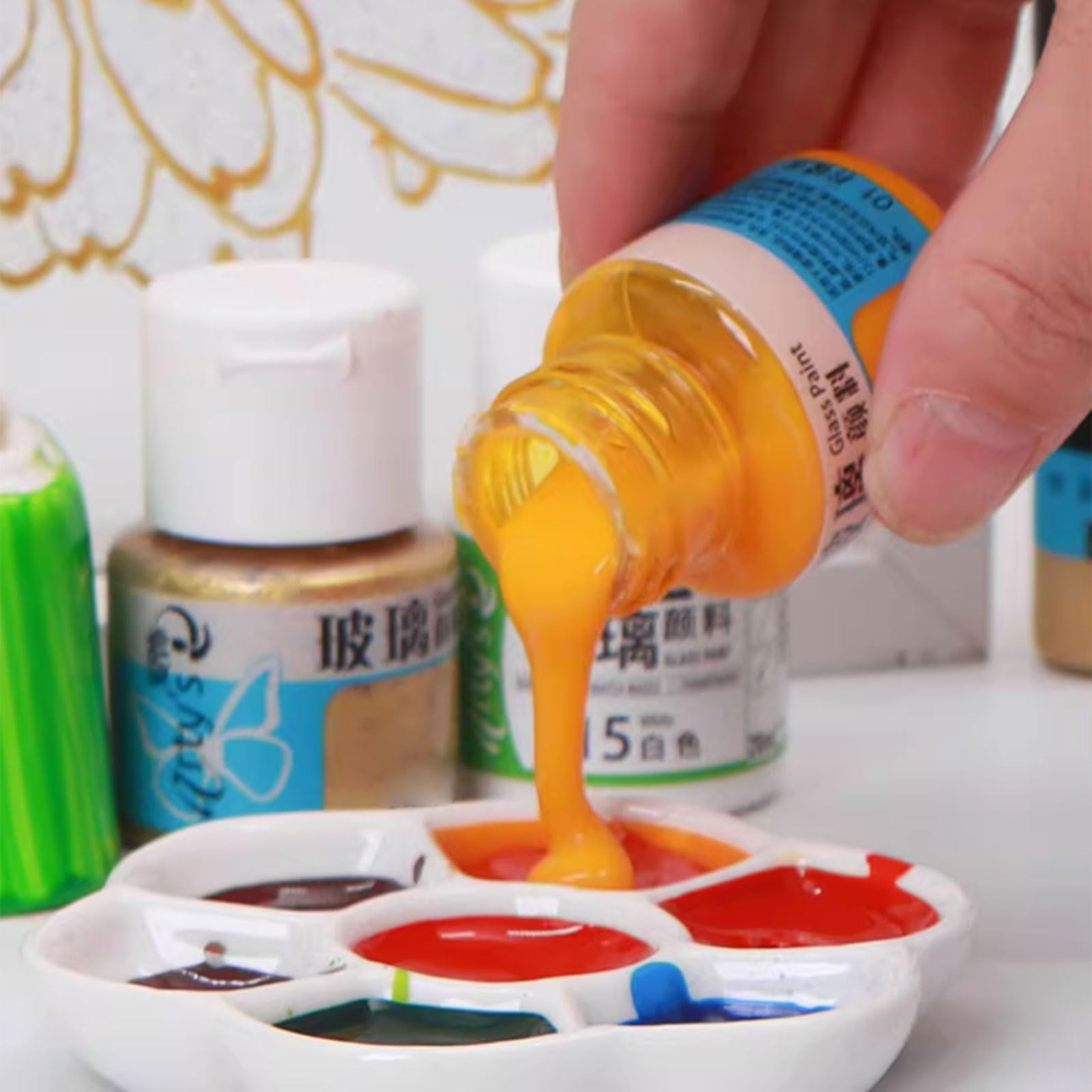 In dunkler Glasfarbe, Keramikfarbe mit 20-ml Flaschen, 12 colors