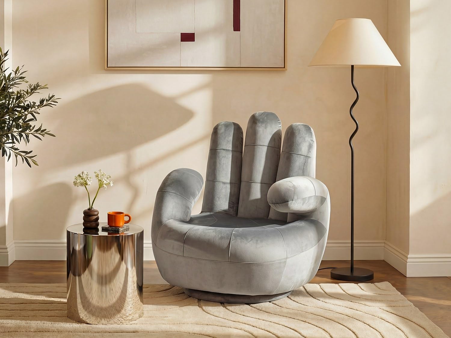 Vente-unique - Fauteuil Main pivotant Catchy en Velours - Anthracite