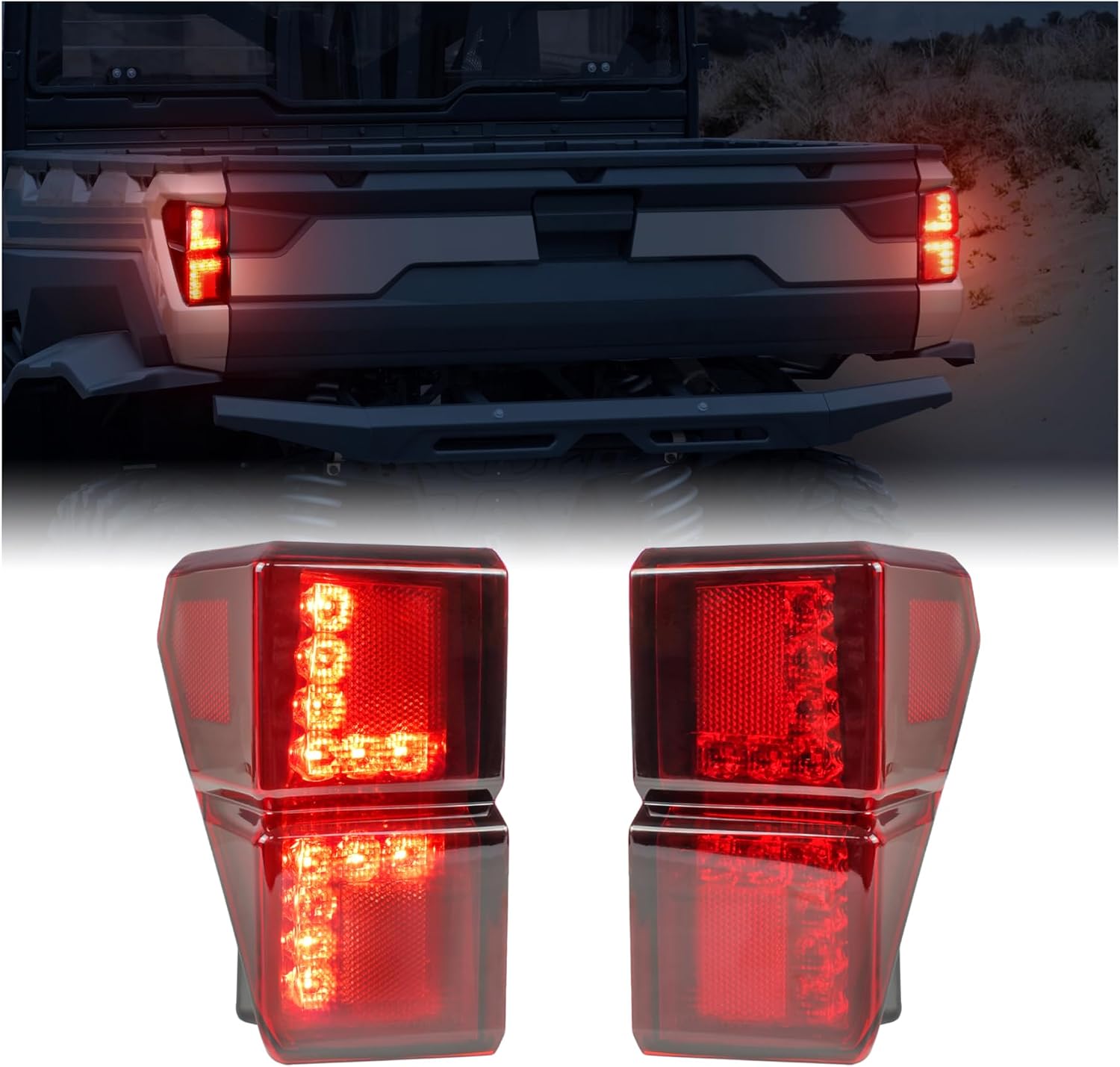 LED Taillights for Ranger XP 1000 2018+, Red Tail Lights Rear Brake Stop Lamps for Polaris Ranger XP 1000/ Crew 2018-2025 Accessories, Replace 2413766 (2PCS, Left&Right, Plug & Play)