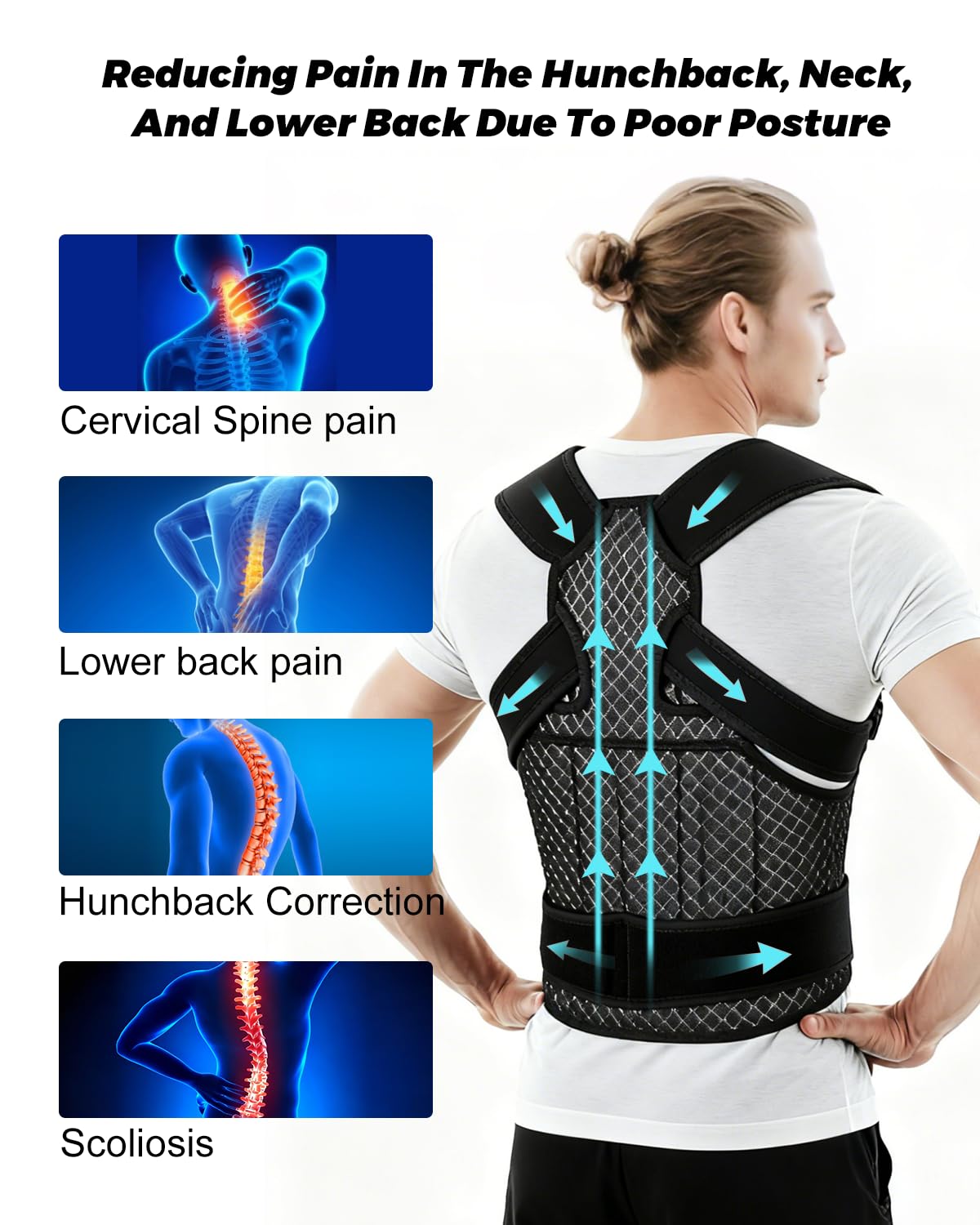 Posture Corrector for Women and Men, Breathable Full Back Straightener for Improving Hunchback Posture, Adjustable Back Support Brace for Upper and Lower Back Pain Relief, Size L