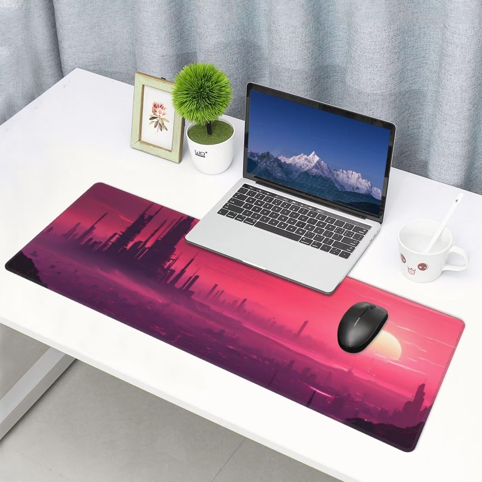 Tappetino Mouse, Tappetino Mouse Gaming Grande XXL 1500x800x3mm Tappetino Scrivania Mouse Pad, Base in Gomma Antiscivolo, Bordi Cuciti,Lavabile, Mousepad per Ufficio e Gaming (Paesaggio urbano) R-92