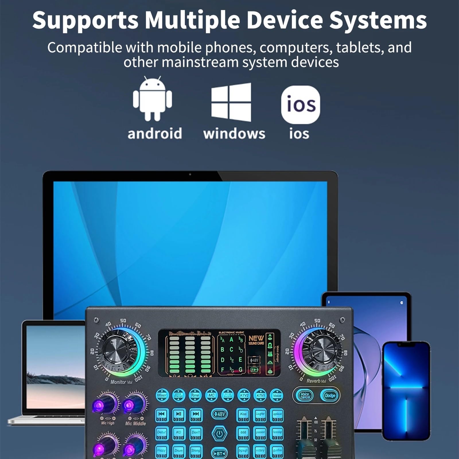 Controllore DJ Mixer multifunzione Scheda audio digitale portatile Console di missaggio USB BT Alimentazione Phantom 48V incorporata Mixer live professionale