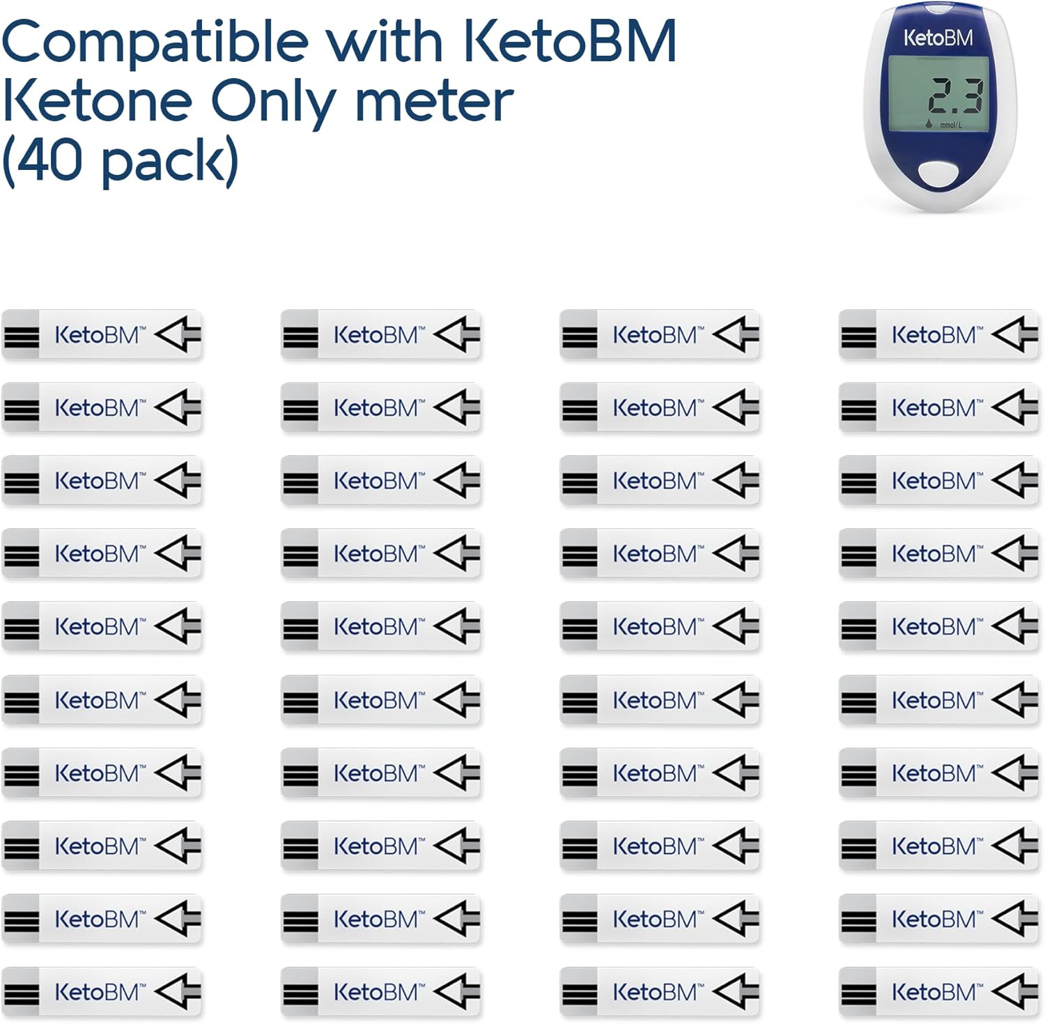 KetoBM Blood Ketone Test Strips for Ketone Only Meter, 40pk