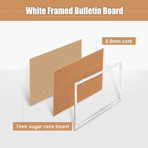 Vista 4 de WALGLASS Tablero de corcho, tablero de anuncios de 48 x 36 pulgadas, marco blanco para pared, tablero de anuncios decorativo para el hogar
