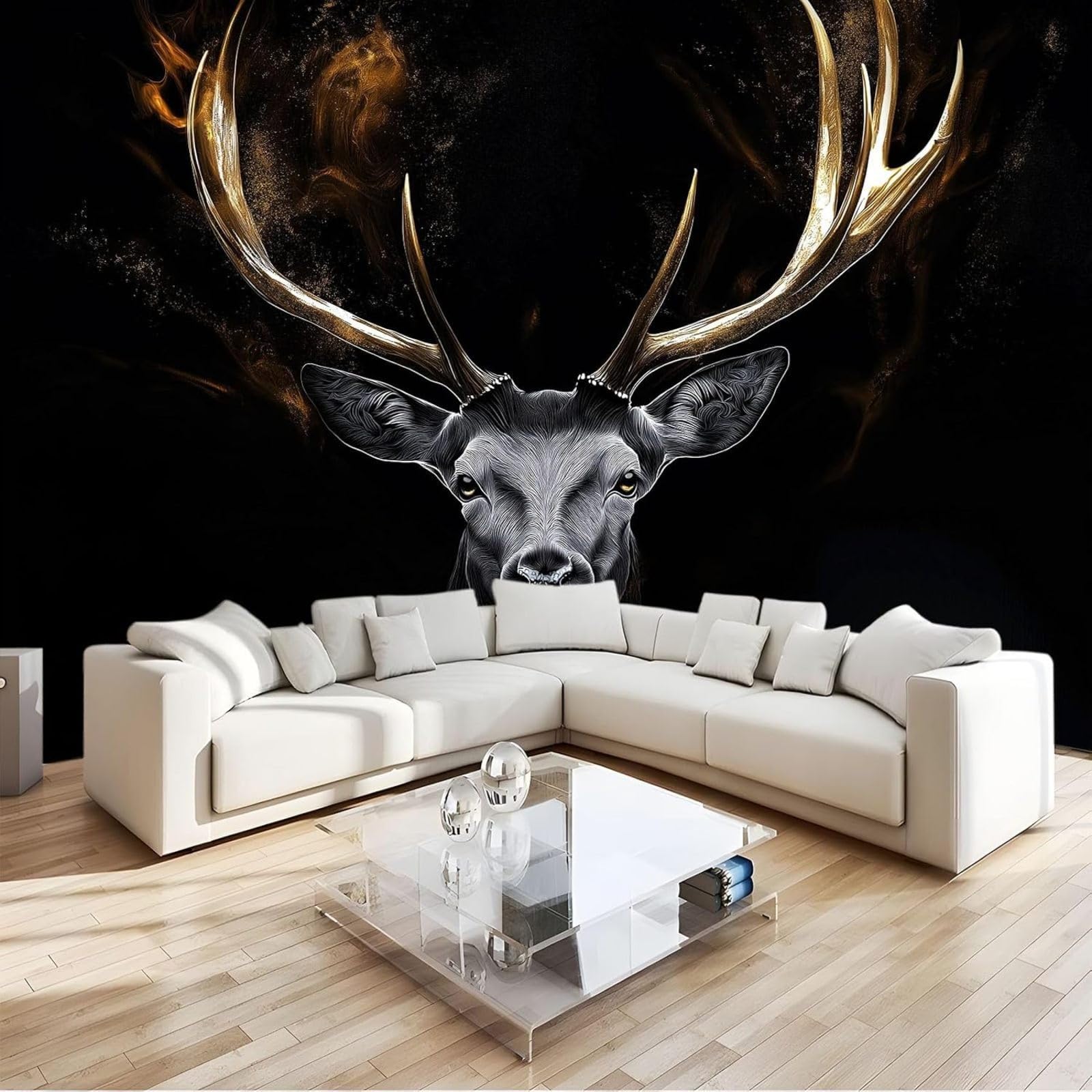 hgjdjhnf Non-Woven Photo Wallpaper, Animal Design, Deer, wall Mural, wall Decoration, Living Room, Bedroom, Apartment, wall Art, Black, 300cm x 210cm