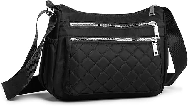Zuphrie Vintage Quilted Womens Cross Body Bag Handbags with Lots of Compartments Shoulder Messenger Bags with Long Strap (Black)
