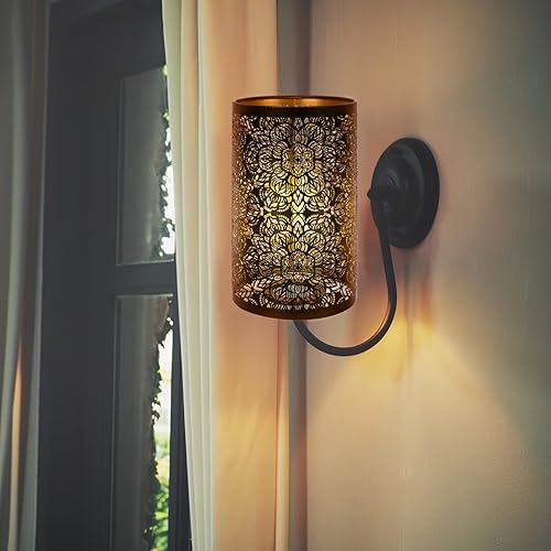 Miniatura 6 de KALLORY Persianas de metal talladas huecas de hierro para lámpara de pared, estilo moderno, decoración de lámpara para lámpara de pared, tallada en