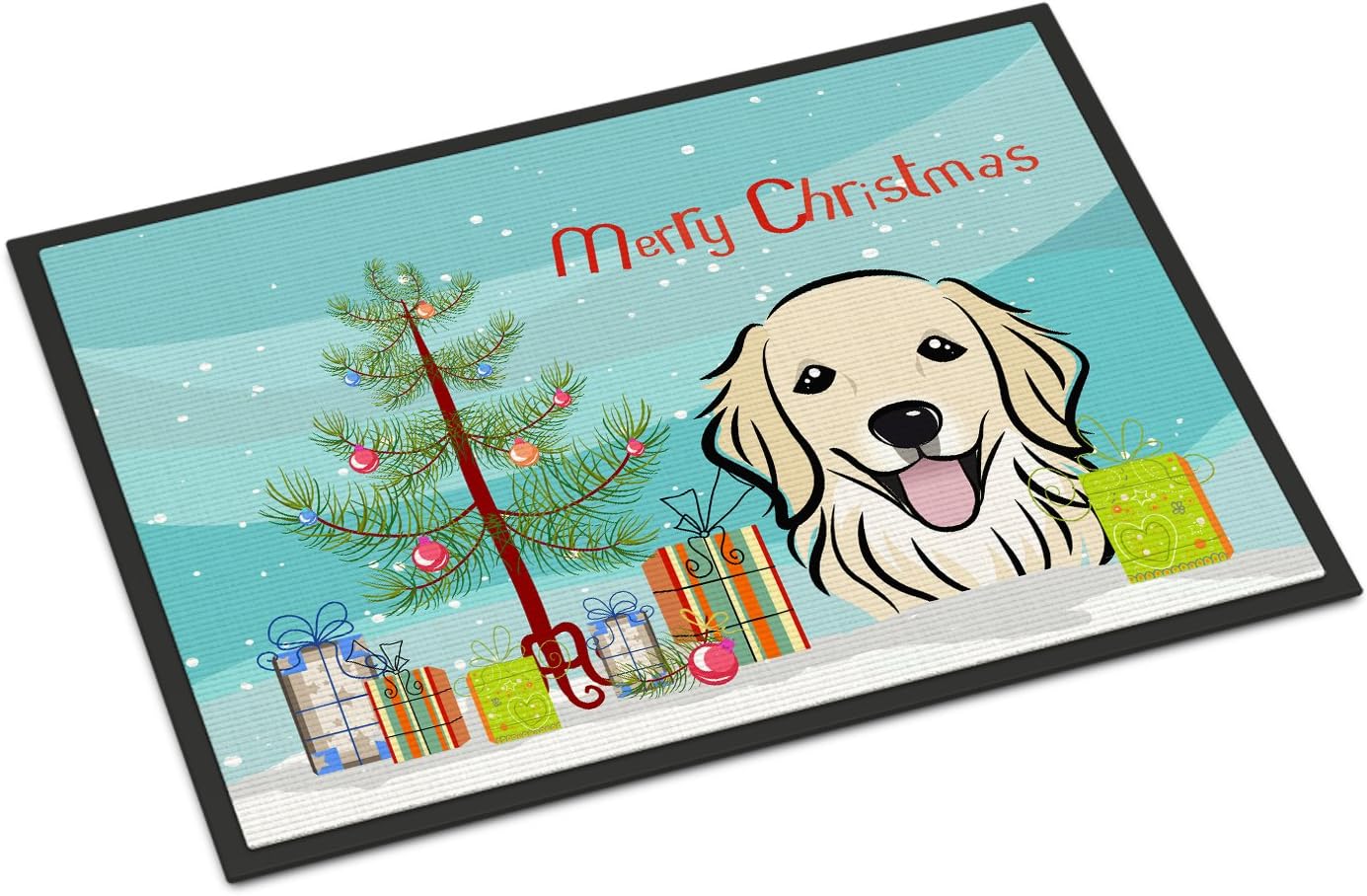 Caroline's Treasures BB1577MAT Christmas Tree and Golden Retriever Doormat 18x27 Front Door Mat Indoor Outdoor Rugs for Entryway, Non Slip Washable Low Pile, 18H X 27W