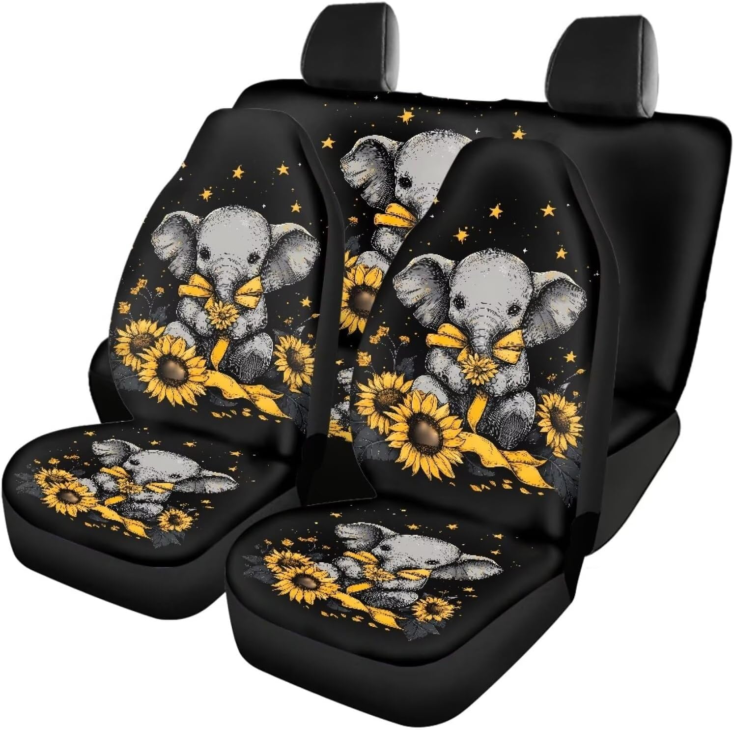 Bulopur Cute Elephant 4 Pack Car Seat Covers Back Seat Protector Split Bench Cover Full Set Women Ladies Fashion Auto Accessories Decor,All Weather Soft Pet Dog Seat Mats,Universal fit