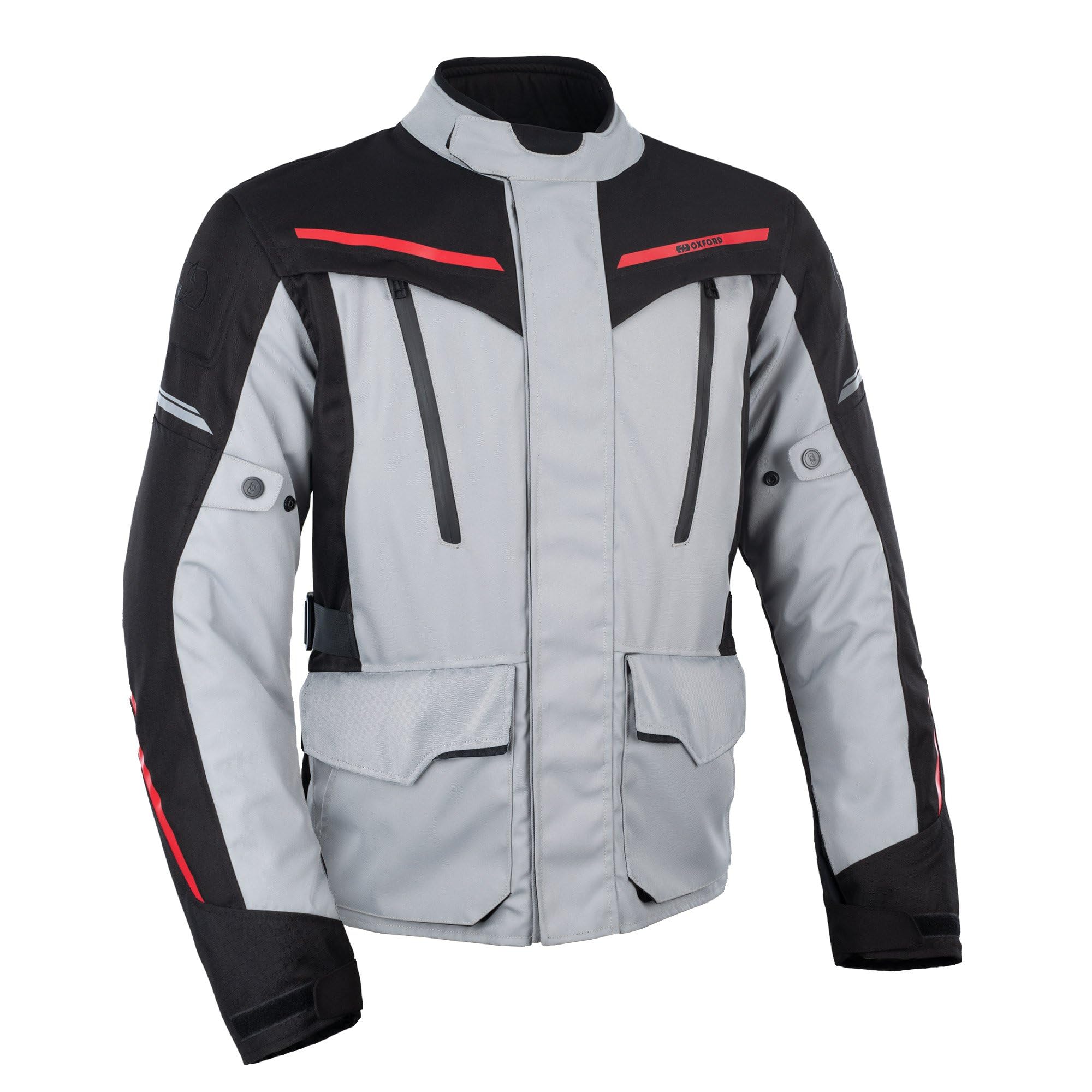 Oxford Men's Metro 2.0 Motorcycle Jacket, Grey/Black/Red, 3XL