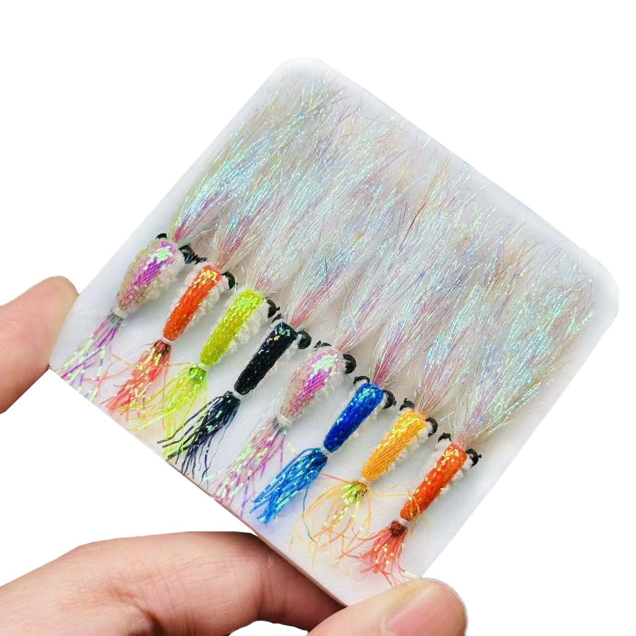 8Pc Bionics Crystal Flash Silk Shrimp Artificial Lures Fly Fishing Flies Saltwater Freshwater Bait Fishing for Bass Trout Salmon Hook Size #6