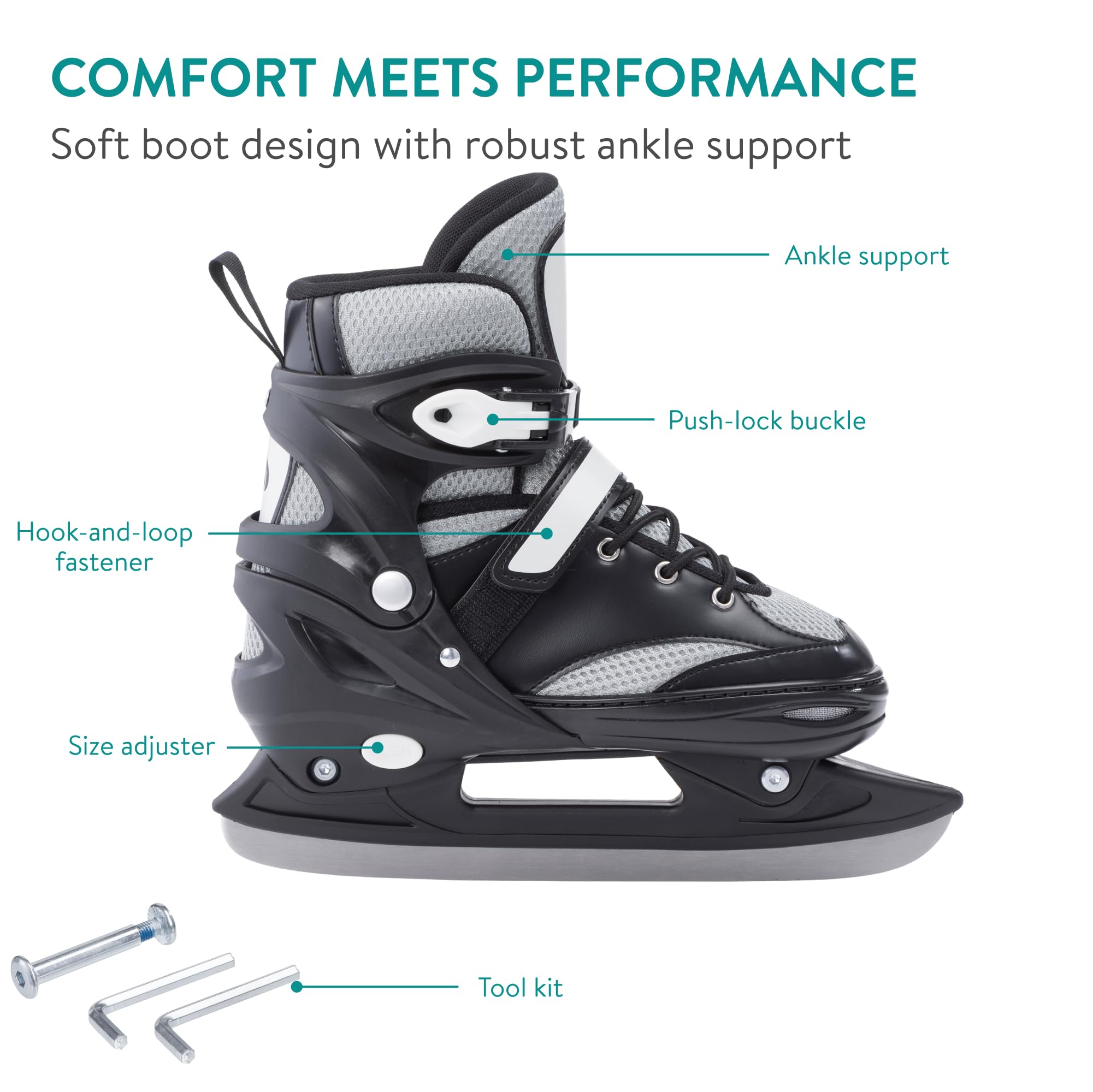 PEUTIER Patins à Glace pour Enfants, Toddler Ice Skates Double Patin Patins à Glace Réglables pour Crochet et Boucle Sangles de Fixation pour Initier Votre Tout-Petit au Patinage sur Glace