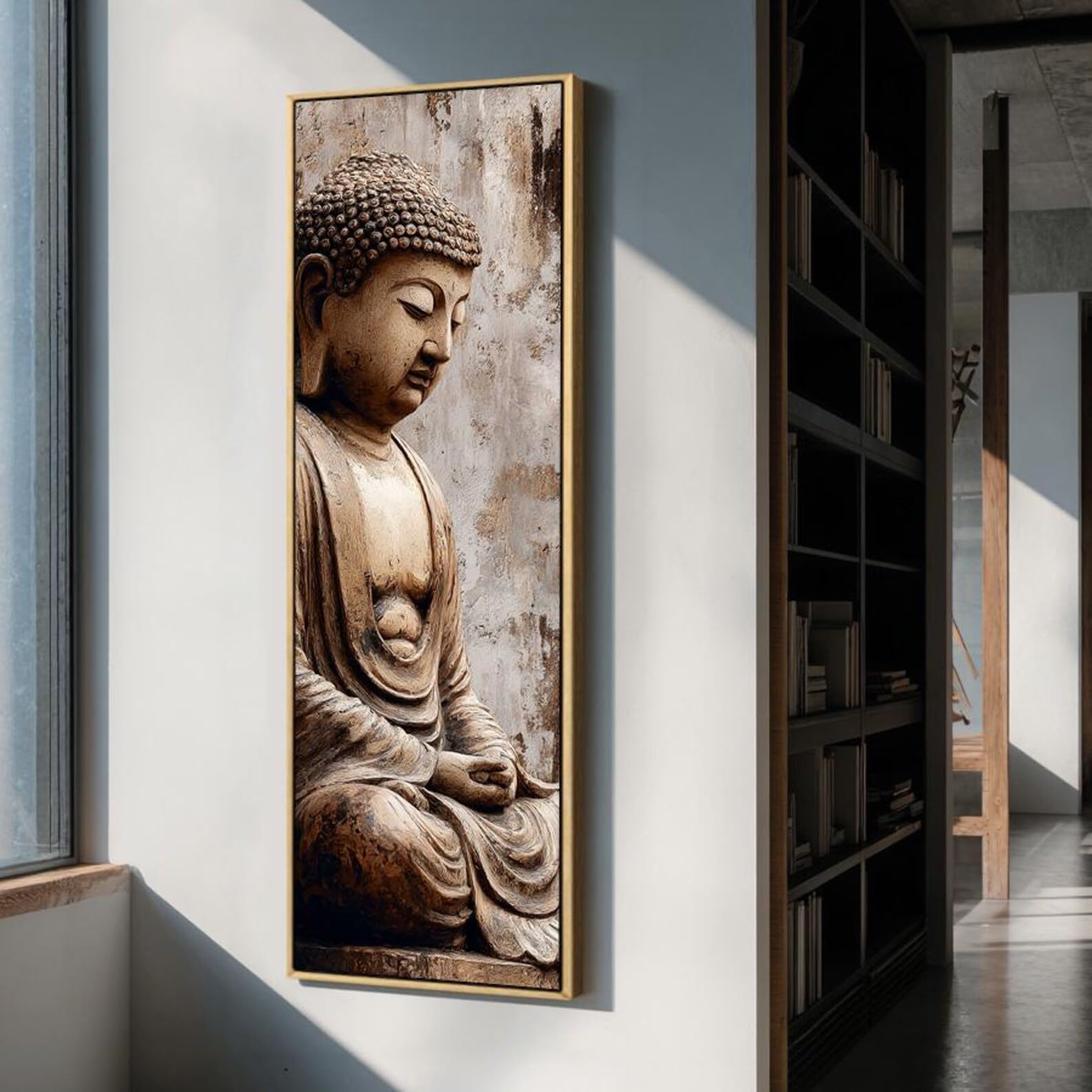 XBTYKPB Lienzo decorativo para estudio de yoga, arte de meditación alto y estrecho, decoración de pared zen, pieza decorativa delgada, lienzo de Buda vertical (60x180cm/sin marco)