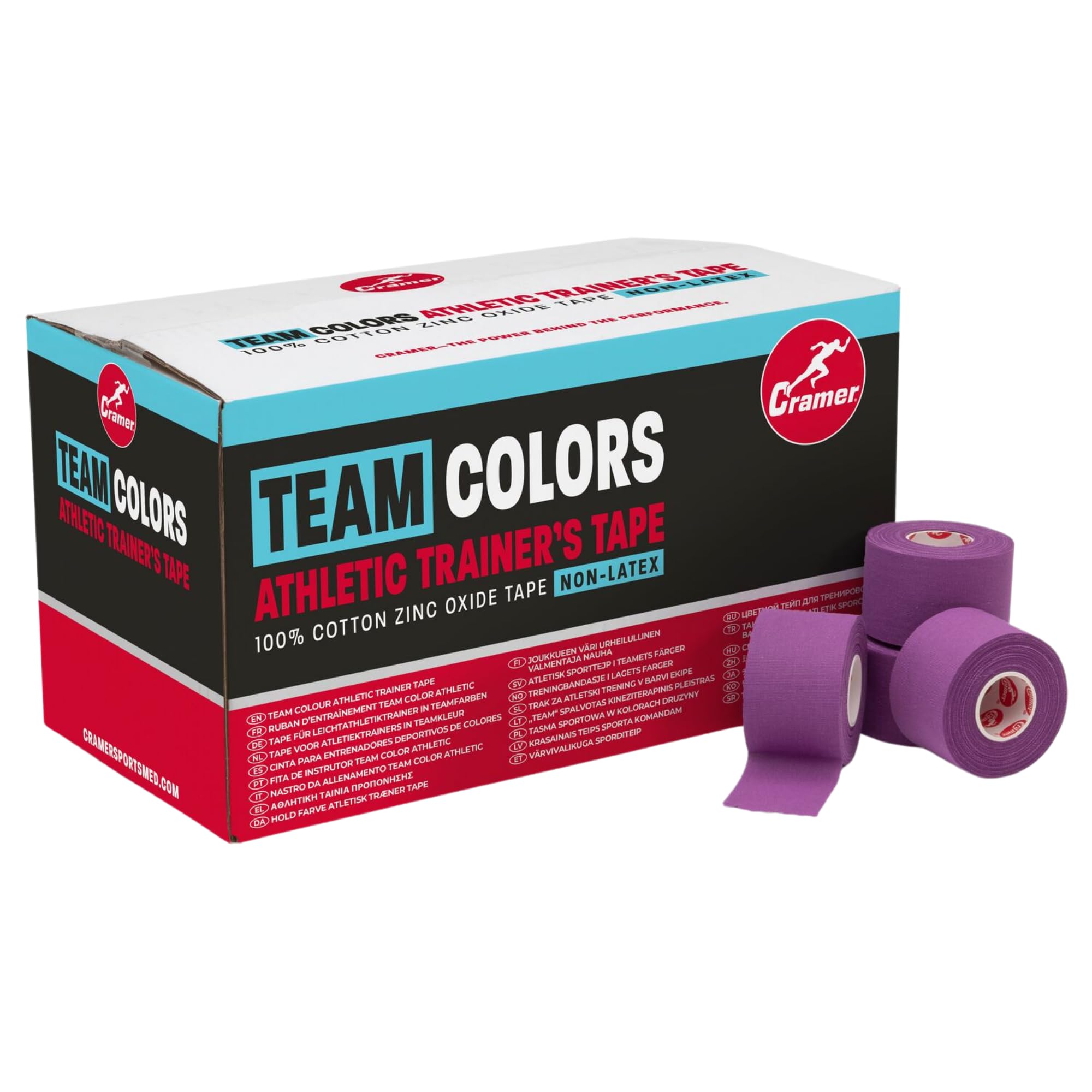 Cramer 750 Zinc Oxide Tape – Athletic Strapping Tape for Ankle, Wrist, and Hand Support – Rigid Sport Tape for Injury Prevention, Compression & Stability – 1.5" x 10yds - Purple, 32 Rolls